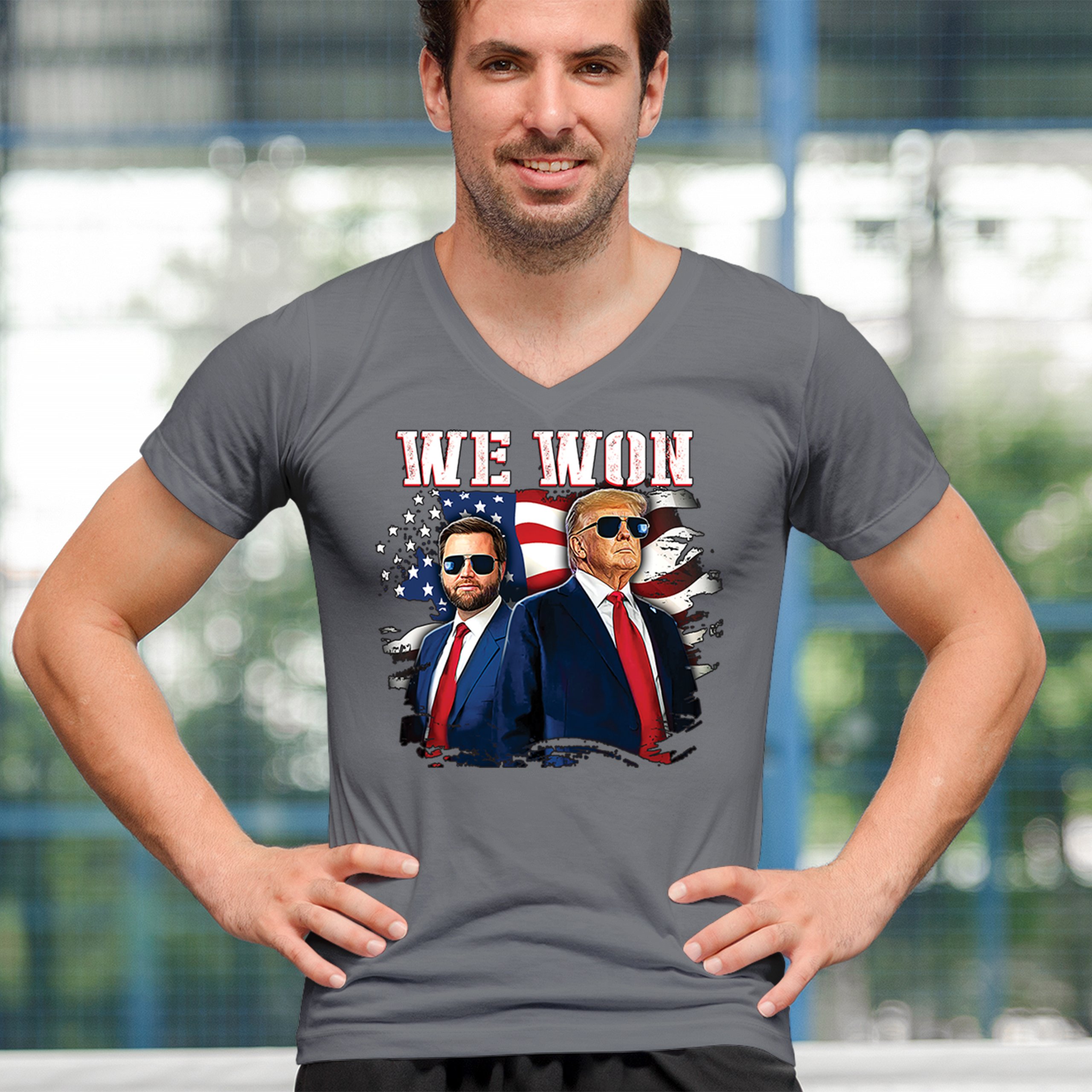 We Won Trump Vance 24 V-Neck T-shirt 47 President MAGA America First Fight Tee - Picture 26 of 29