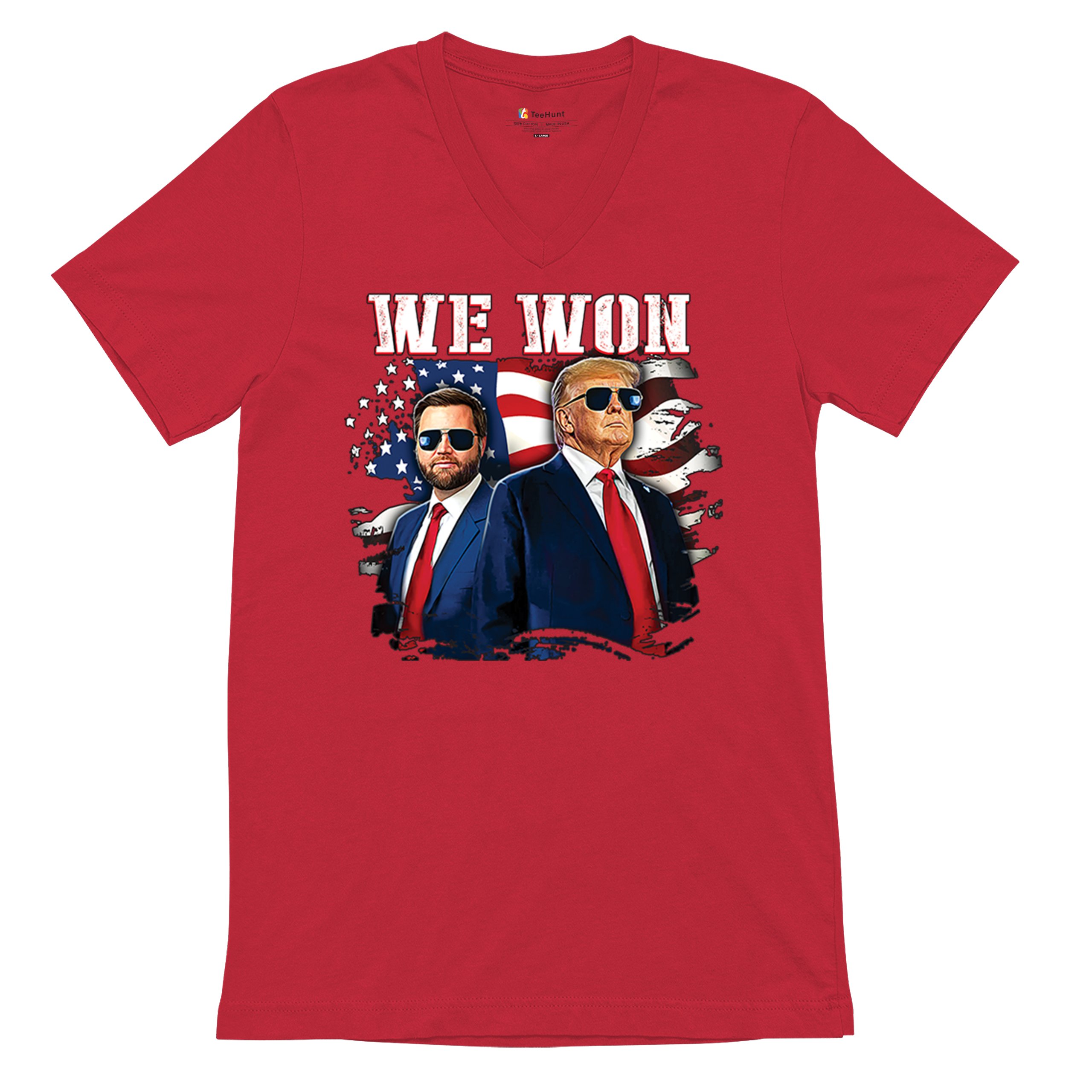 We Won Trump Vance 24 V-Neck T-shirt 47 President MAGA America First Fight Tee - Picture 13 of 29