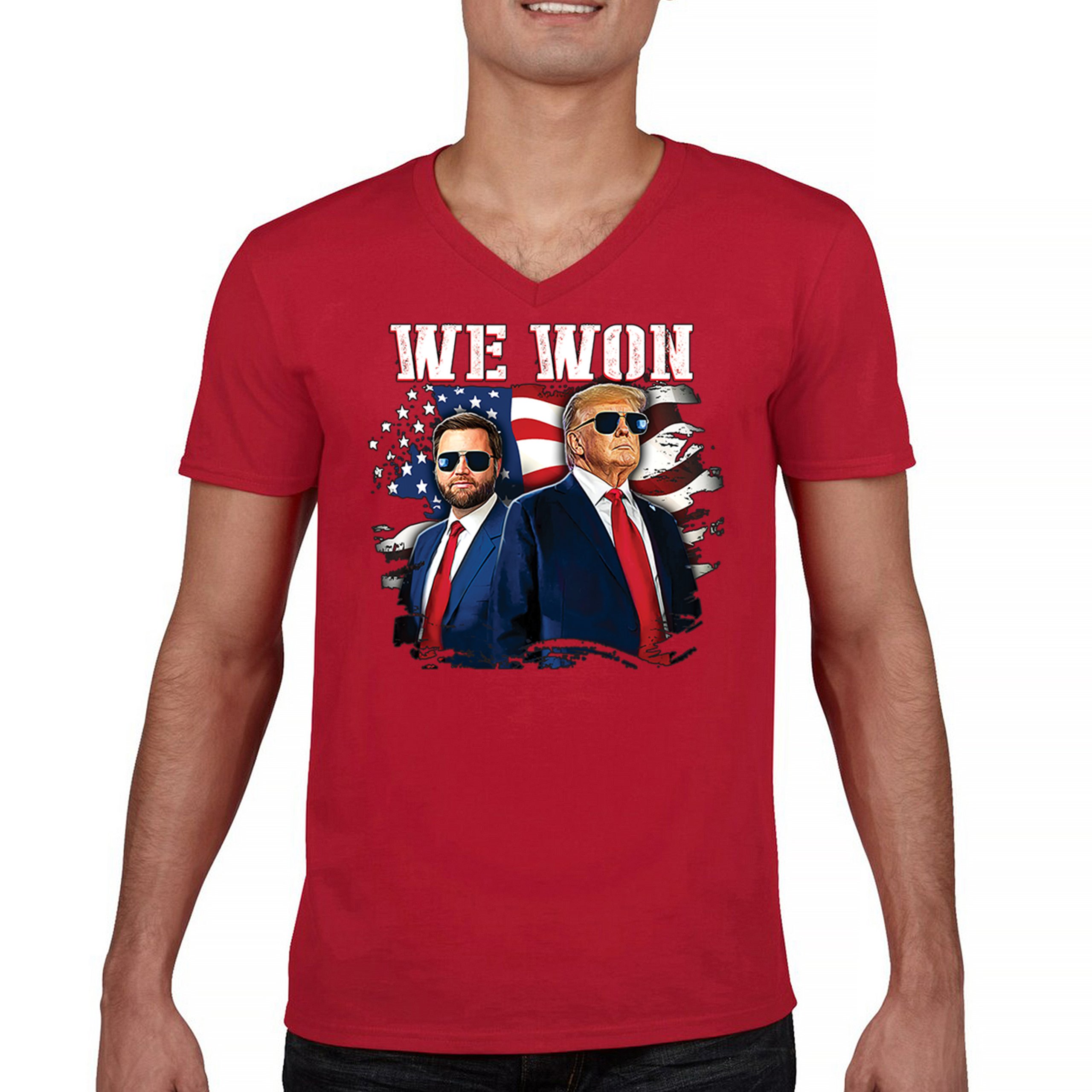 We Won Trump Vance 24 V-Neck T-shirt 47 President MAGA America First Fight Tee - Picture 9 of 29