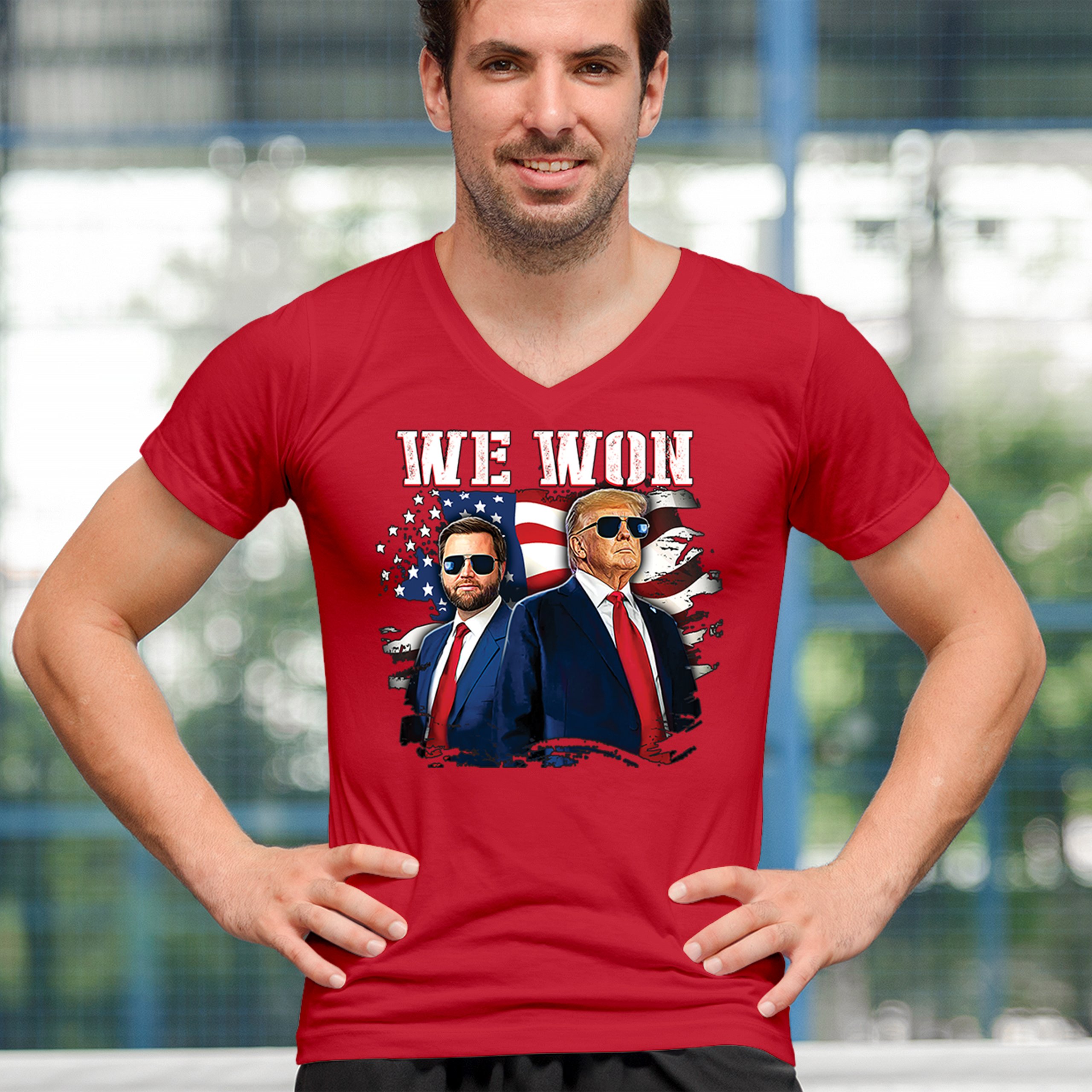 We Won Trump Vance 24 V-Neck T-shirt 47 President MAGA America First Fight Tee - Picture 12 of 29