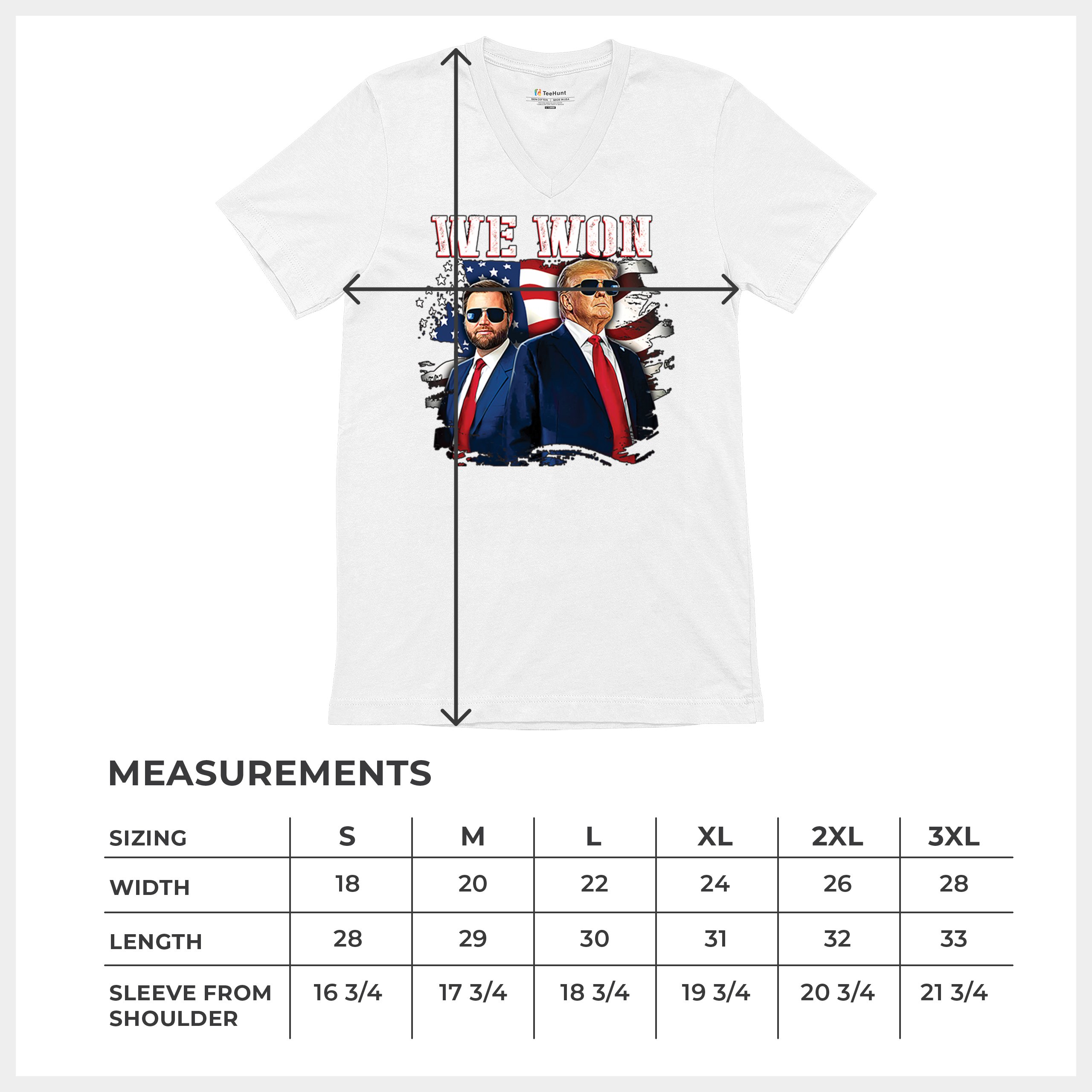 We Won Trump Vance 24 V-Neck T-shirt 47 President MAGA America First Fight Tee - Picture 22 of 29