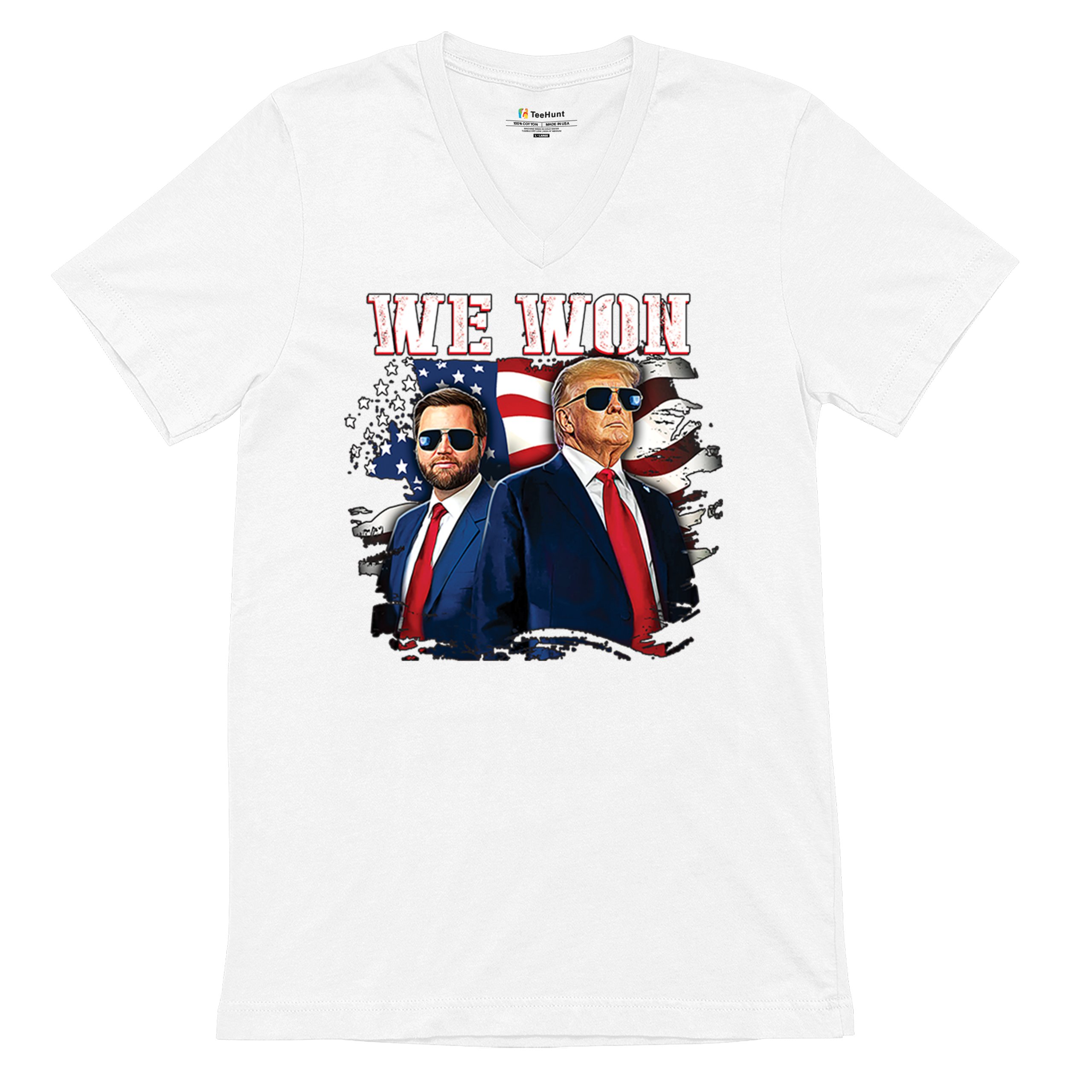 We Won Trump Vance 24 V-Neck T-shirt 47 President MAGA America First Fight Tee - Picture 20 of 29