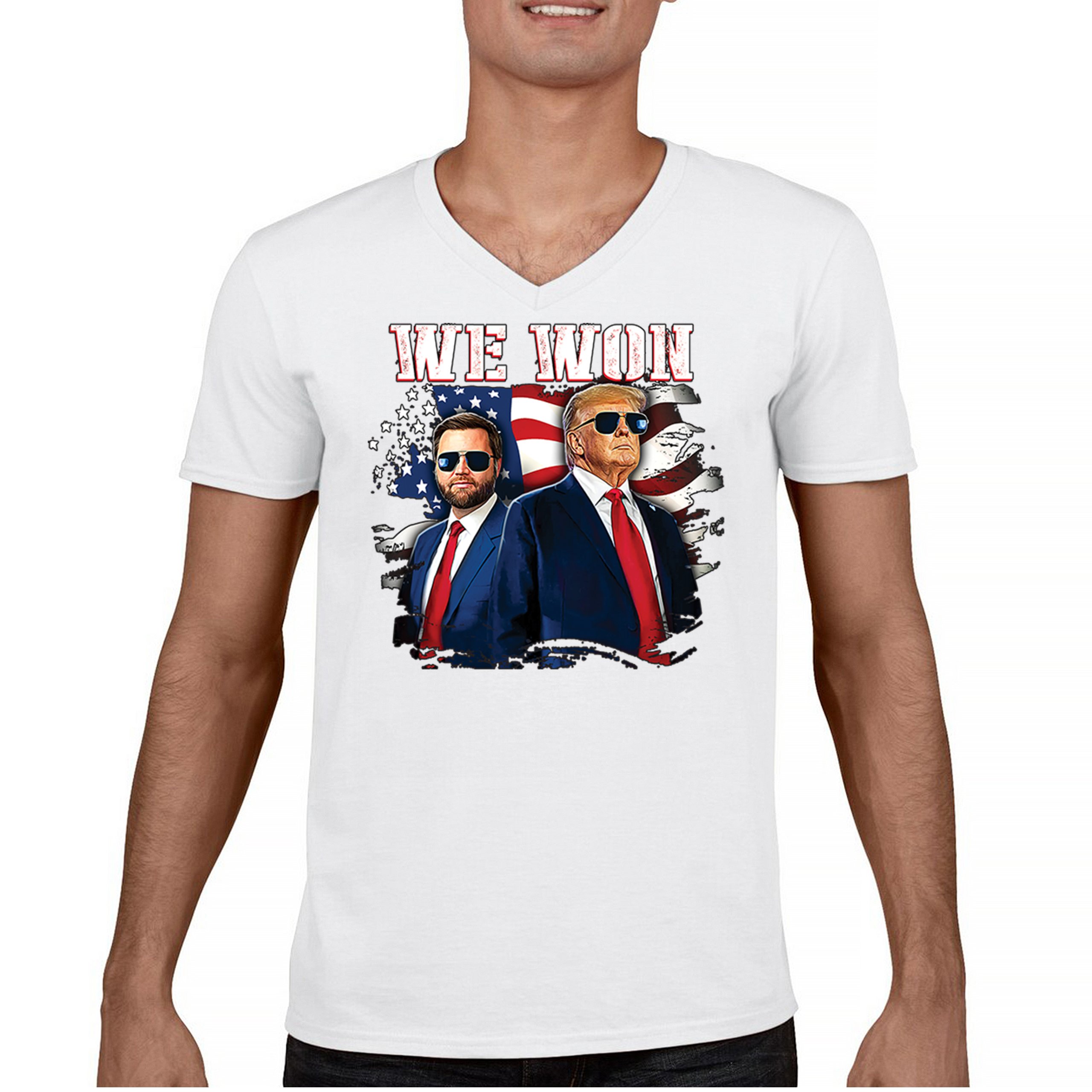 We Won Trump Vance 24 V-Neck T-shirt 47 President MAGA America First Fight Tee - Picture 16 of 29