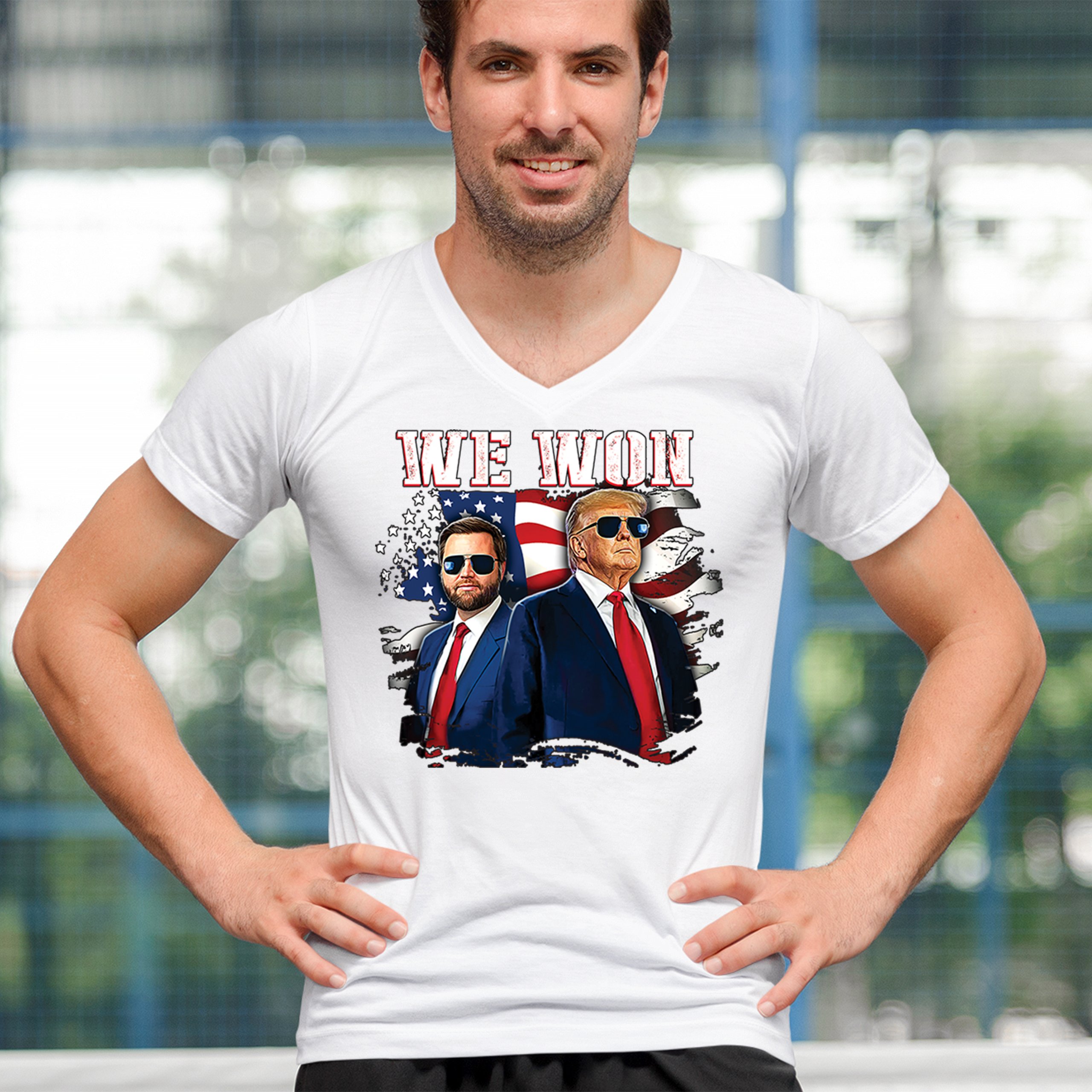 We Won Trump Vance 24 V-Neck T-shirt 47 President MAGA America First Fight Tee - Picture 19 of 29