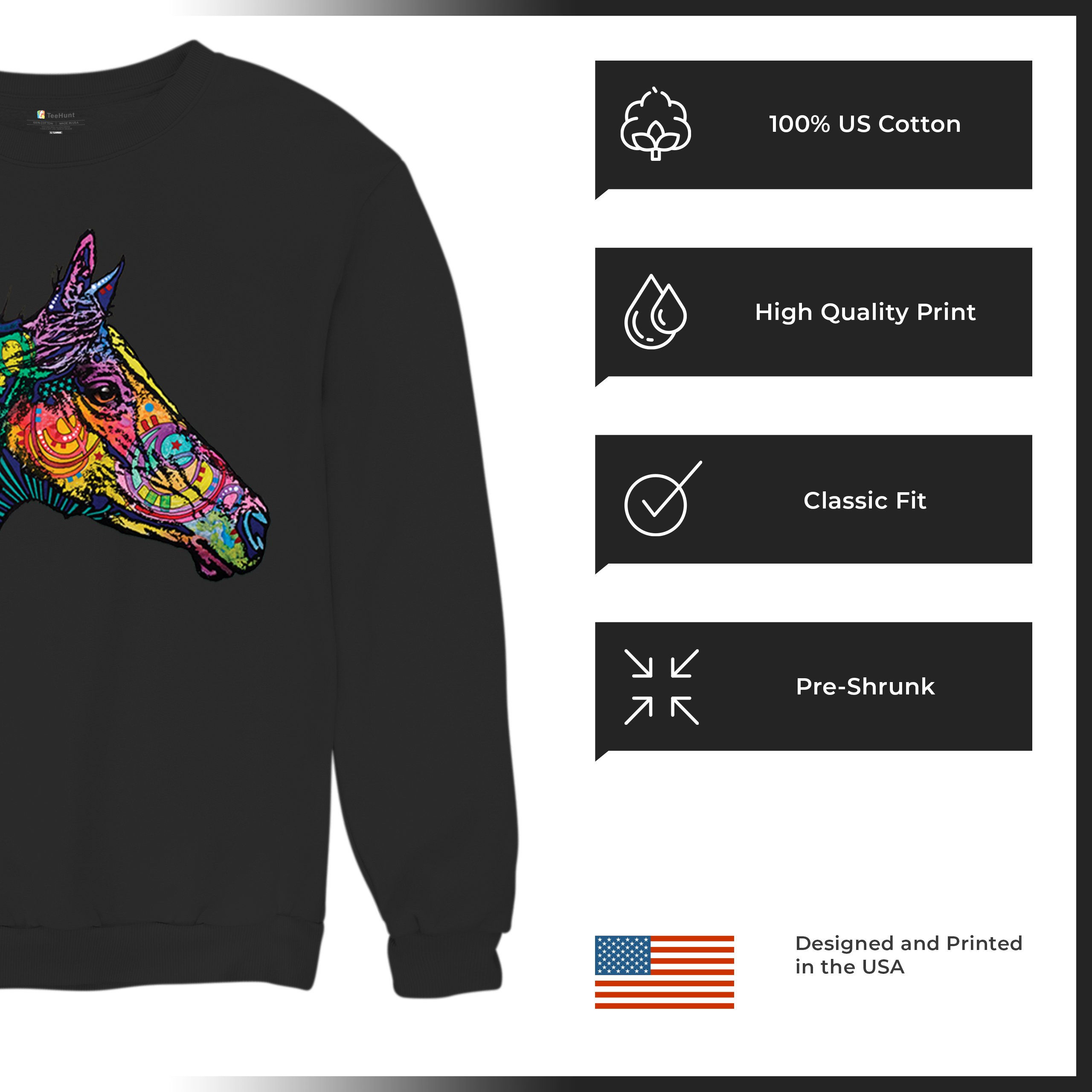 Dean Russo Colorful Horse Sweatshirt Neon Mosaic Wild Mustang Animal Crewneck - Picture 7 of 50