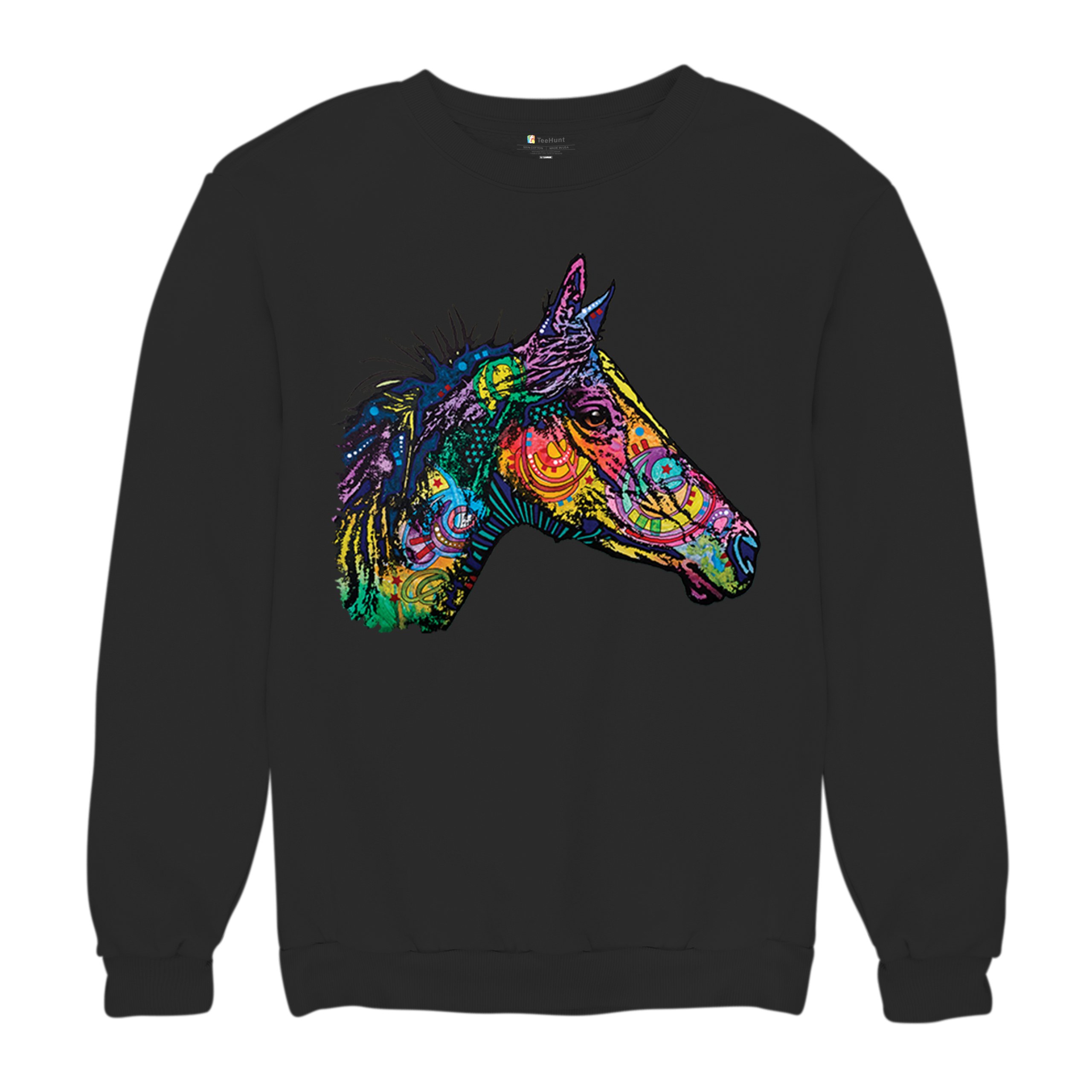 Dean Russo Colorful Horse Sweatshirt Neon Mosaic Wild Mustang Animal Crewneck - Picture 6 of 50