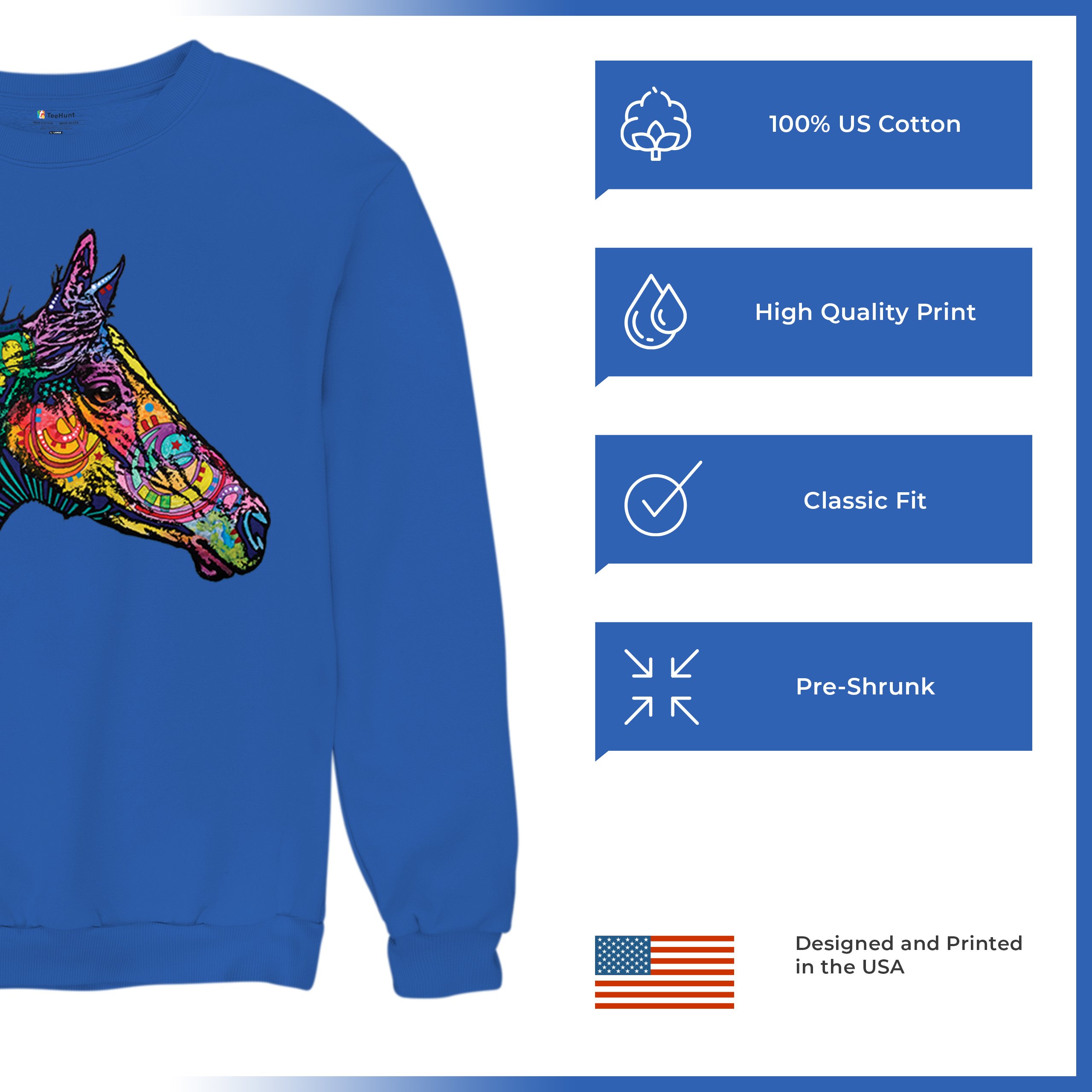Dean Russo Colorful Horse Sweatshirt Neon Mosaic Wild Mustang Animal Crewneck - Picture 49 of 50