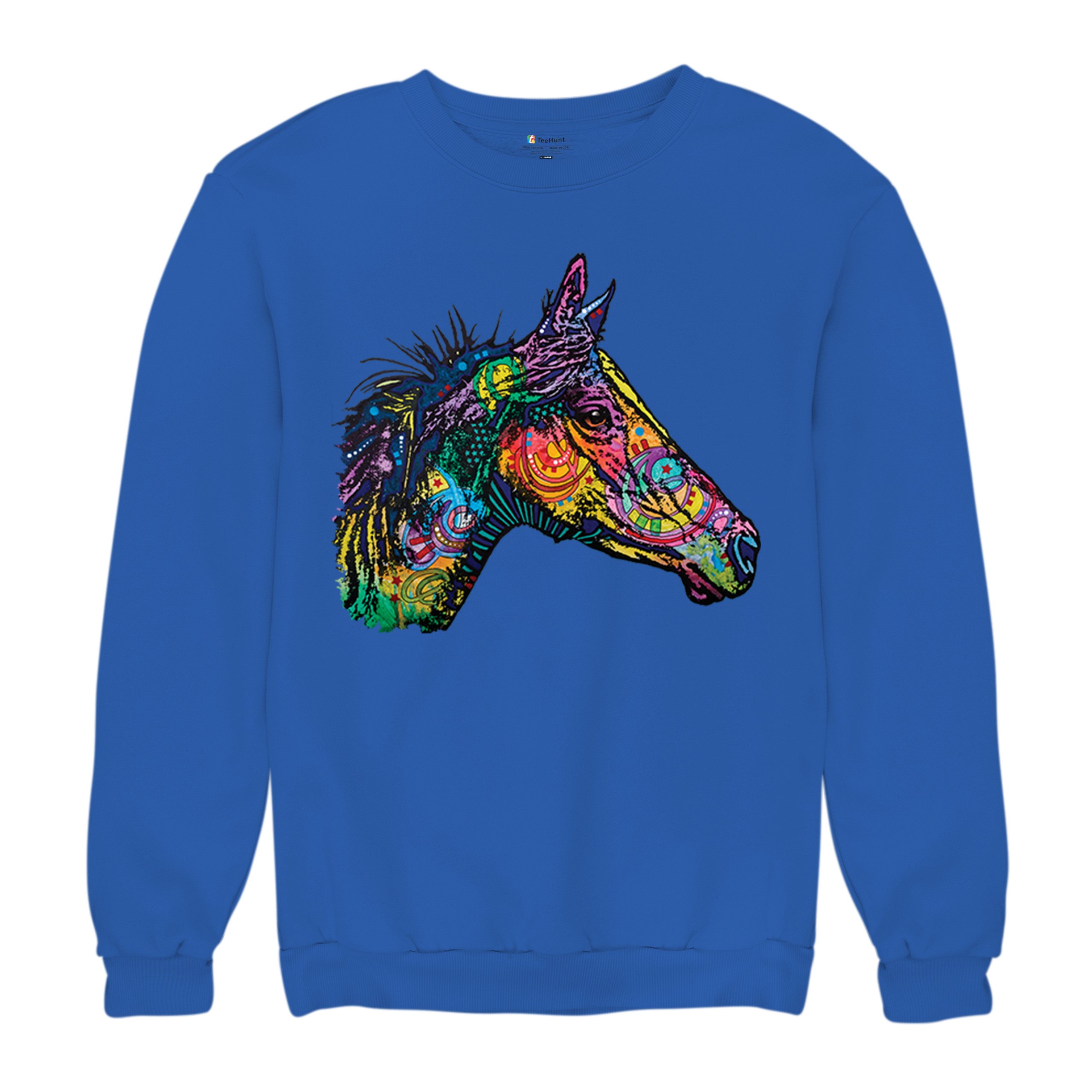 Dean Russo Colorful Horse Sweatshirt Neon Mosaic Wild Mustang Animal Crewneck - Picture 48 of 50