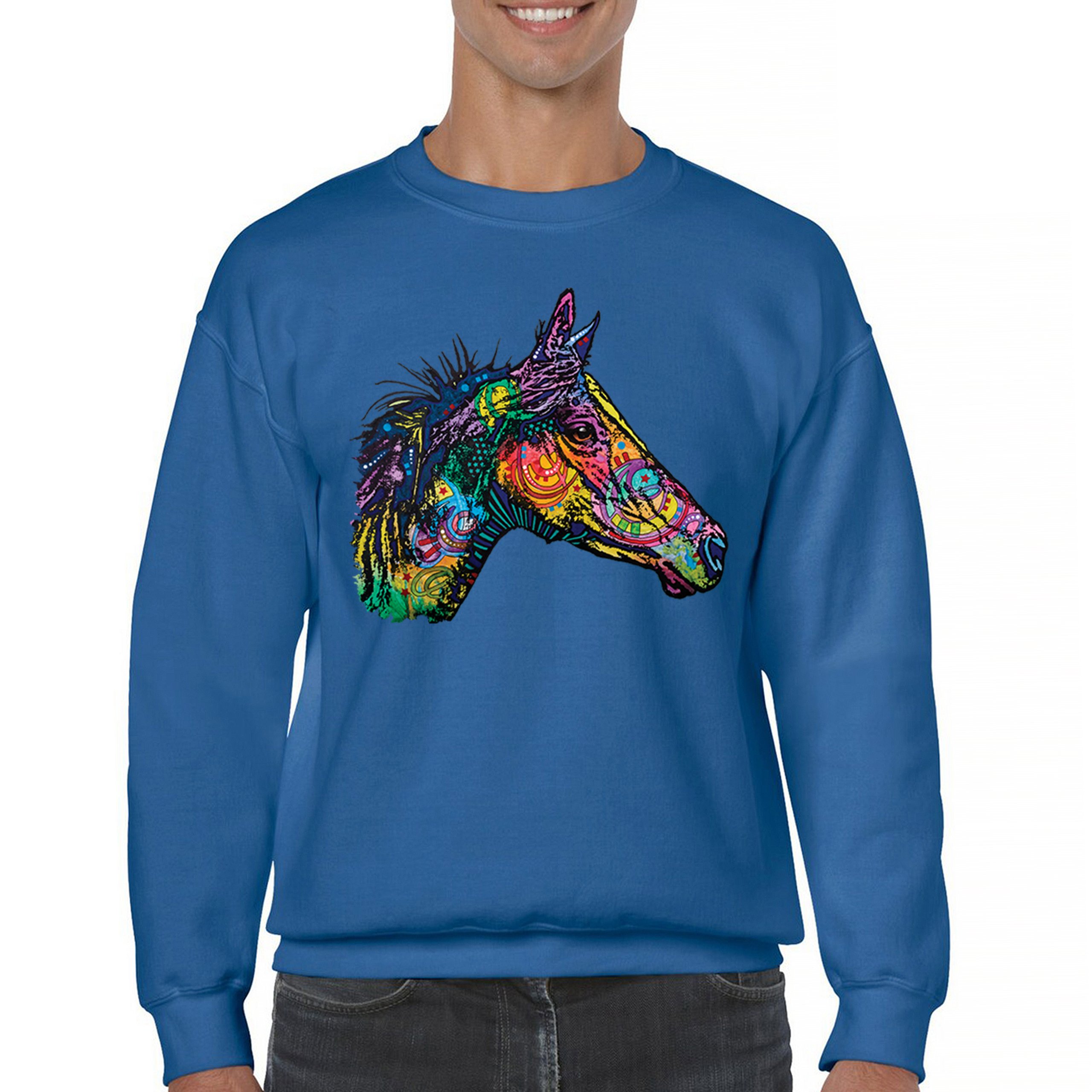Dean Russo Colorful Horse Sweatshirt Neon Mosaic Wild Mustang Animal Crewneck - Picture 44 of 50