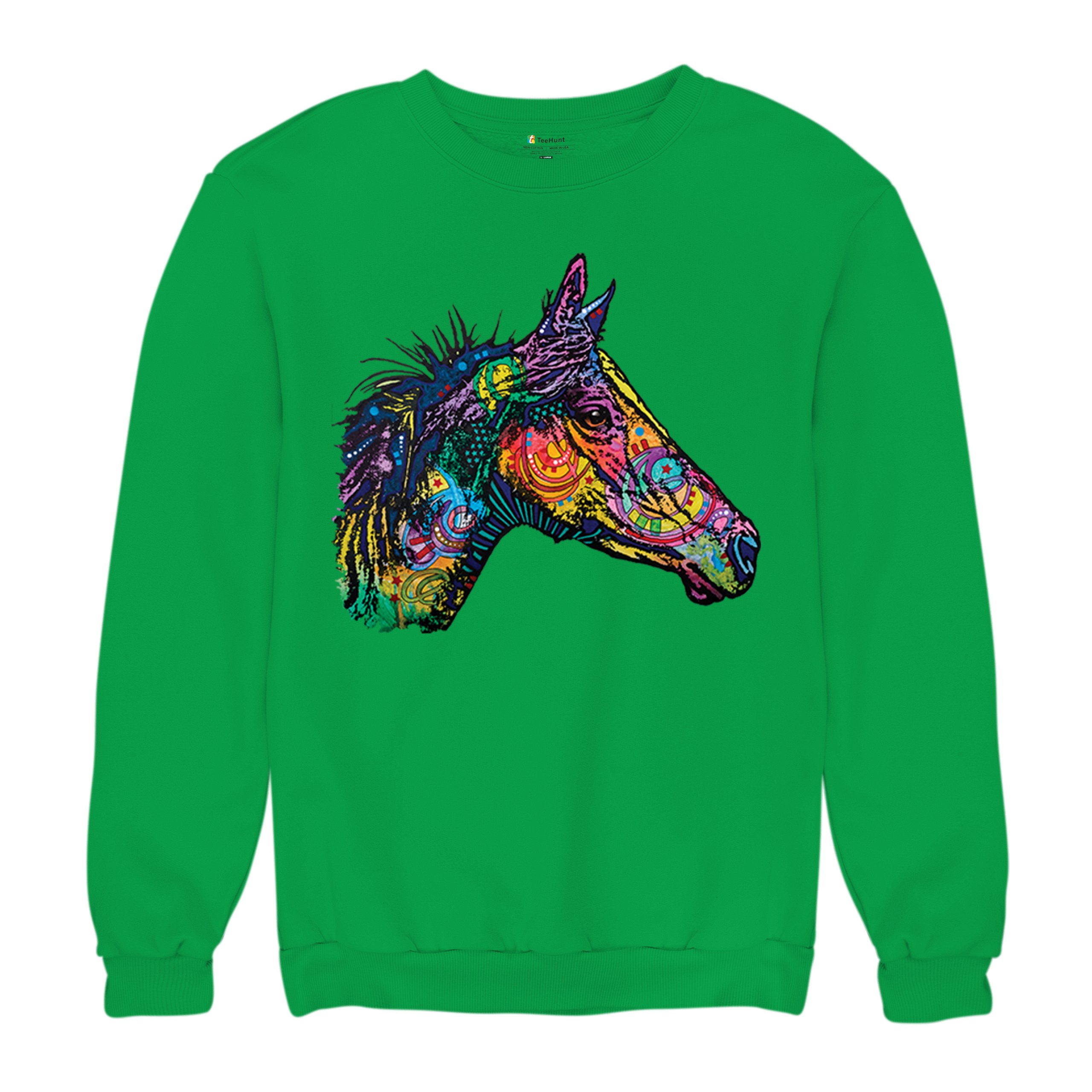 Dean Russo Colorful Horse Sweatshirt Neon Mosaic Wild Mustang Animal Crewneck - Picture 41 of 50