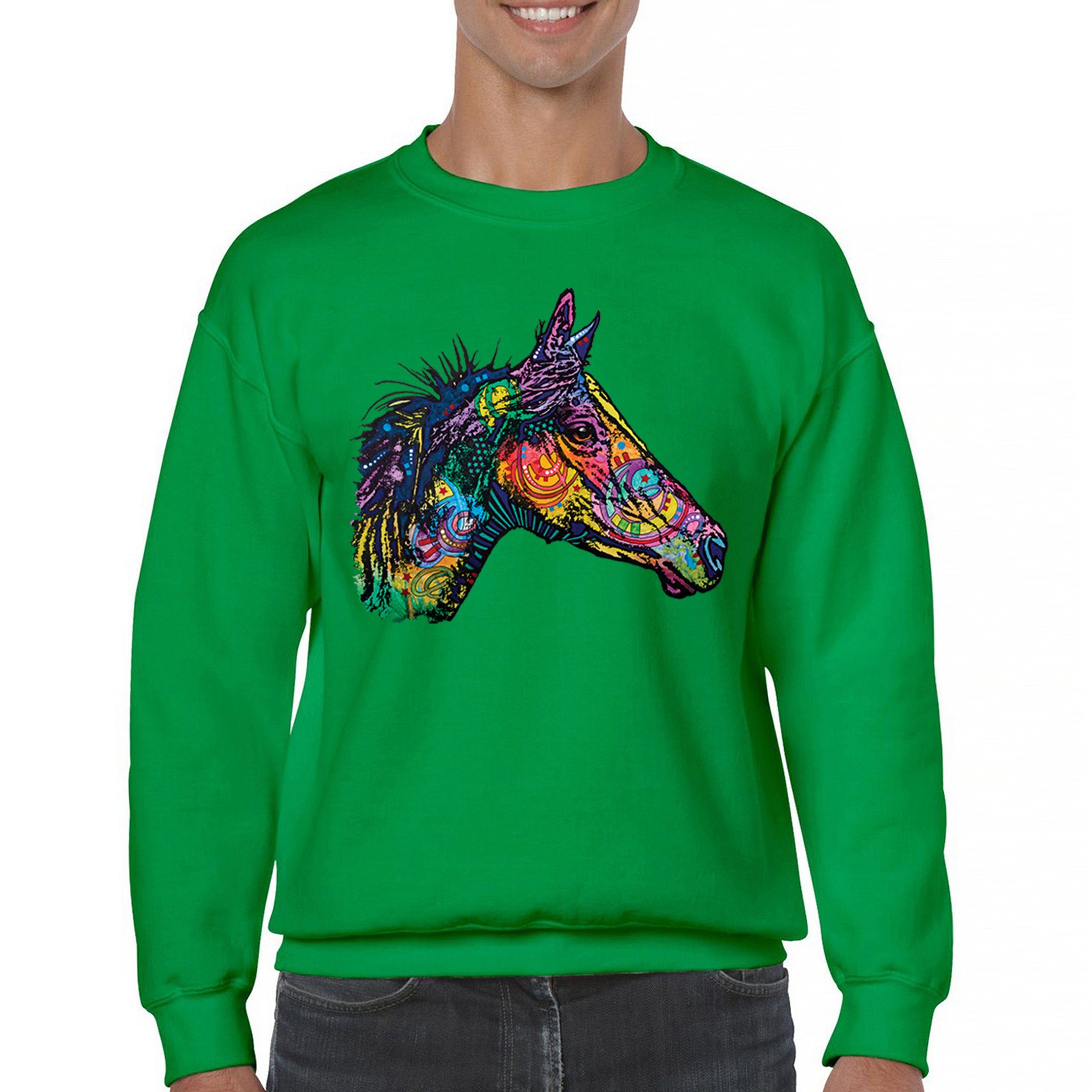 Dean Russo Colorful Horse Sweatshirt Neon Mosaic Wild Mustang Animal Crewneck - Picture 37 of 50