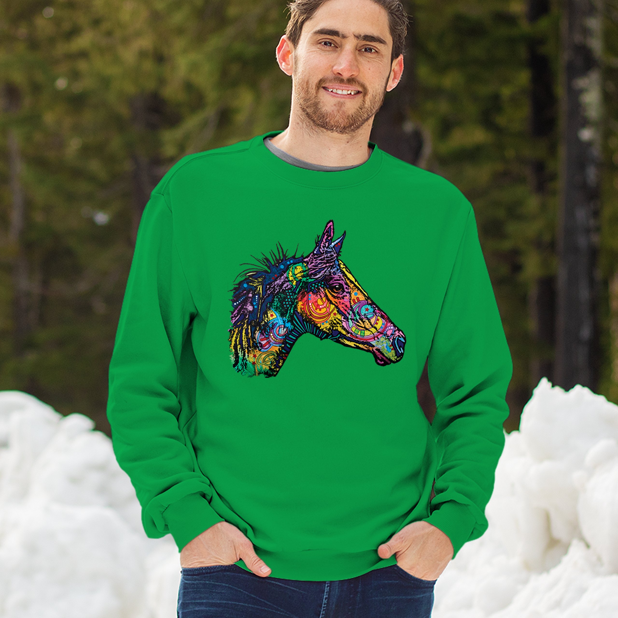 Dean Russo Colorful Horse Sweatshirt Neon Mosaic Wild Mustang Animal Crewneck - Picture 40 of 50