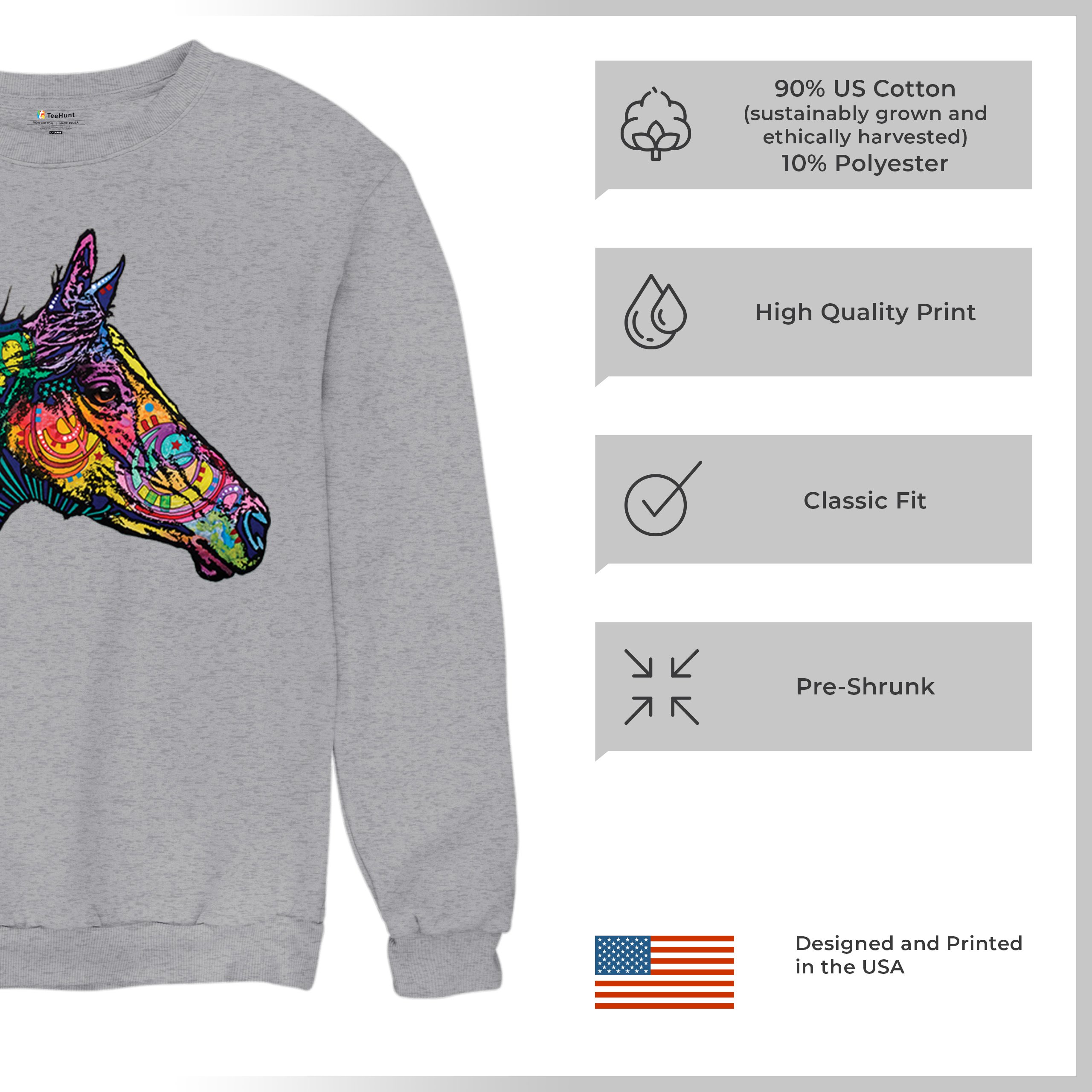 Dean Russo Colorful Horse Sweatshirt Neon Mosaic Wild Mustang Animal Crewneck - Picture 14 of 50