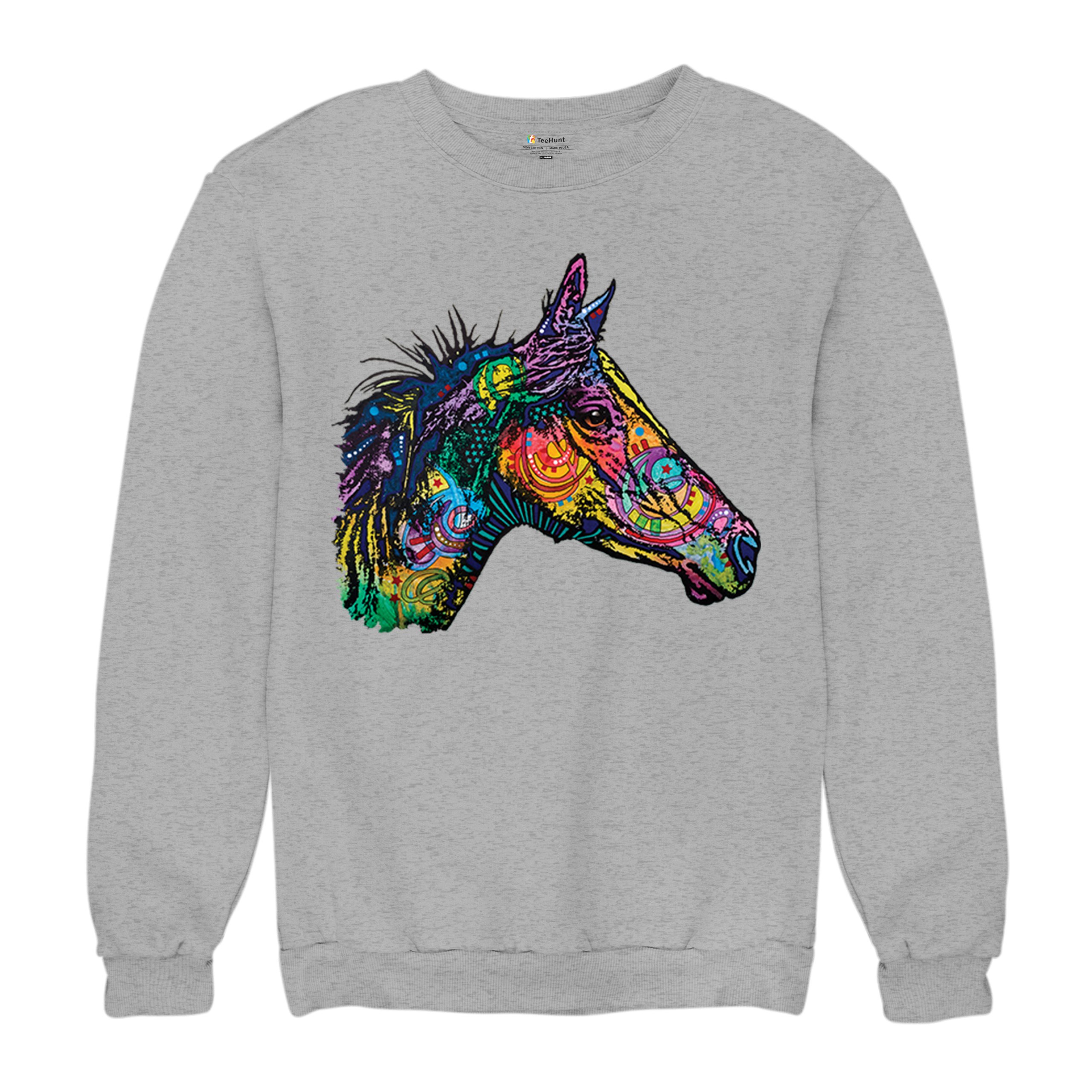 Dean Russo Colorful Horse Sweatshirt Neon Mosaic Wild Mustang Animal Crewneck - Picture 13 of 50