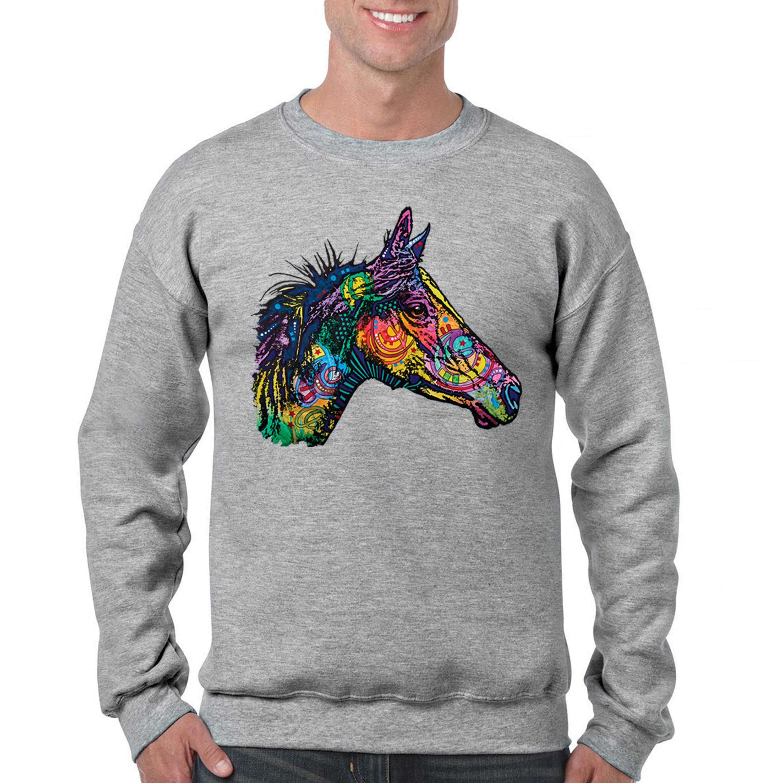 Dean Russo Colorful Horse Sweatshirt Neon Mosaic Wild Mustang Animal Crewneck - Picture 9 of 50