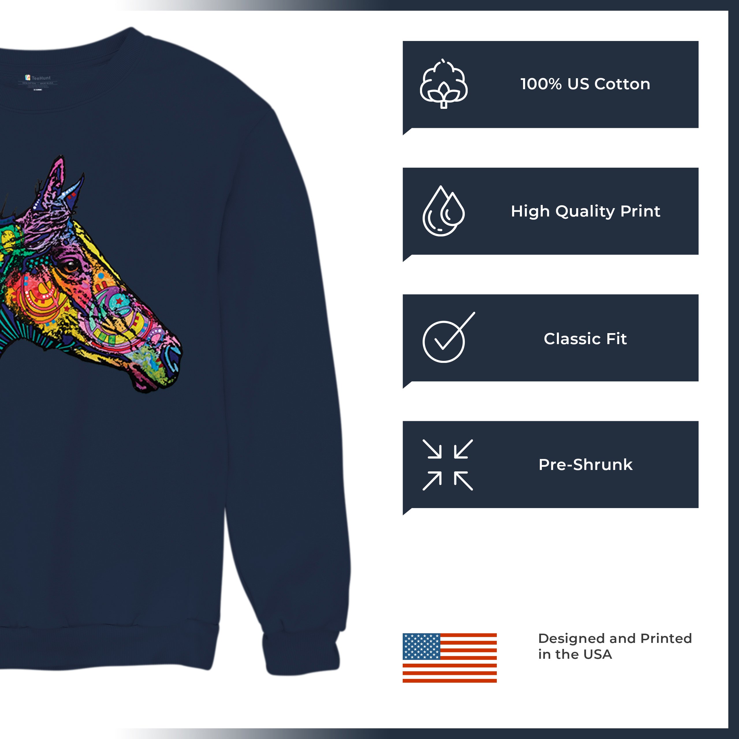 Dean Russo Colorful Horse Sweatshirt Neon Mosaic Wild Mustang Animal Crewneck - Picture 35 of 50