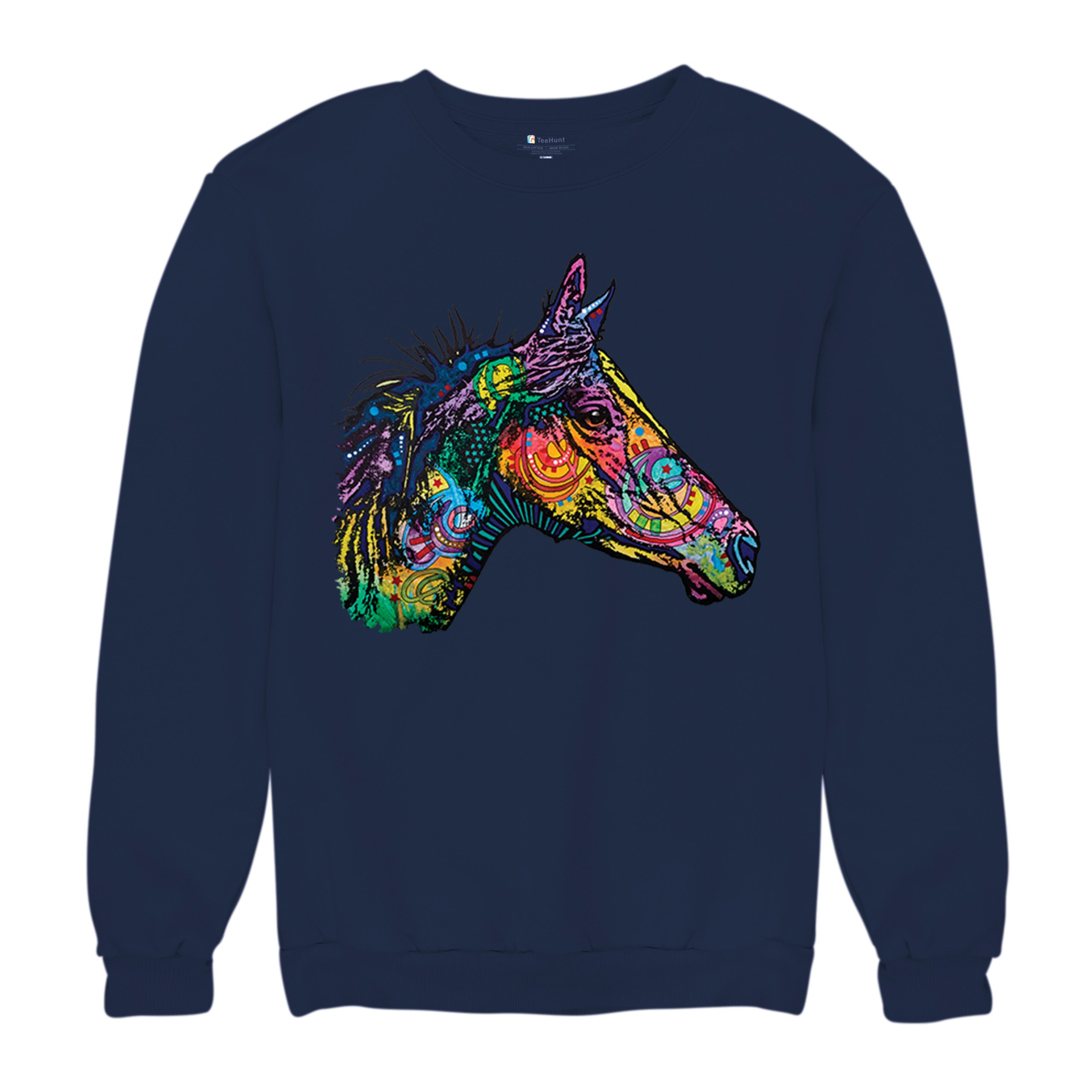 Dean Russo Colorful Horse Sweatshirt Neon Mosaic Wild Mustang Animal Crewneck - Picture 34 of 50