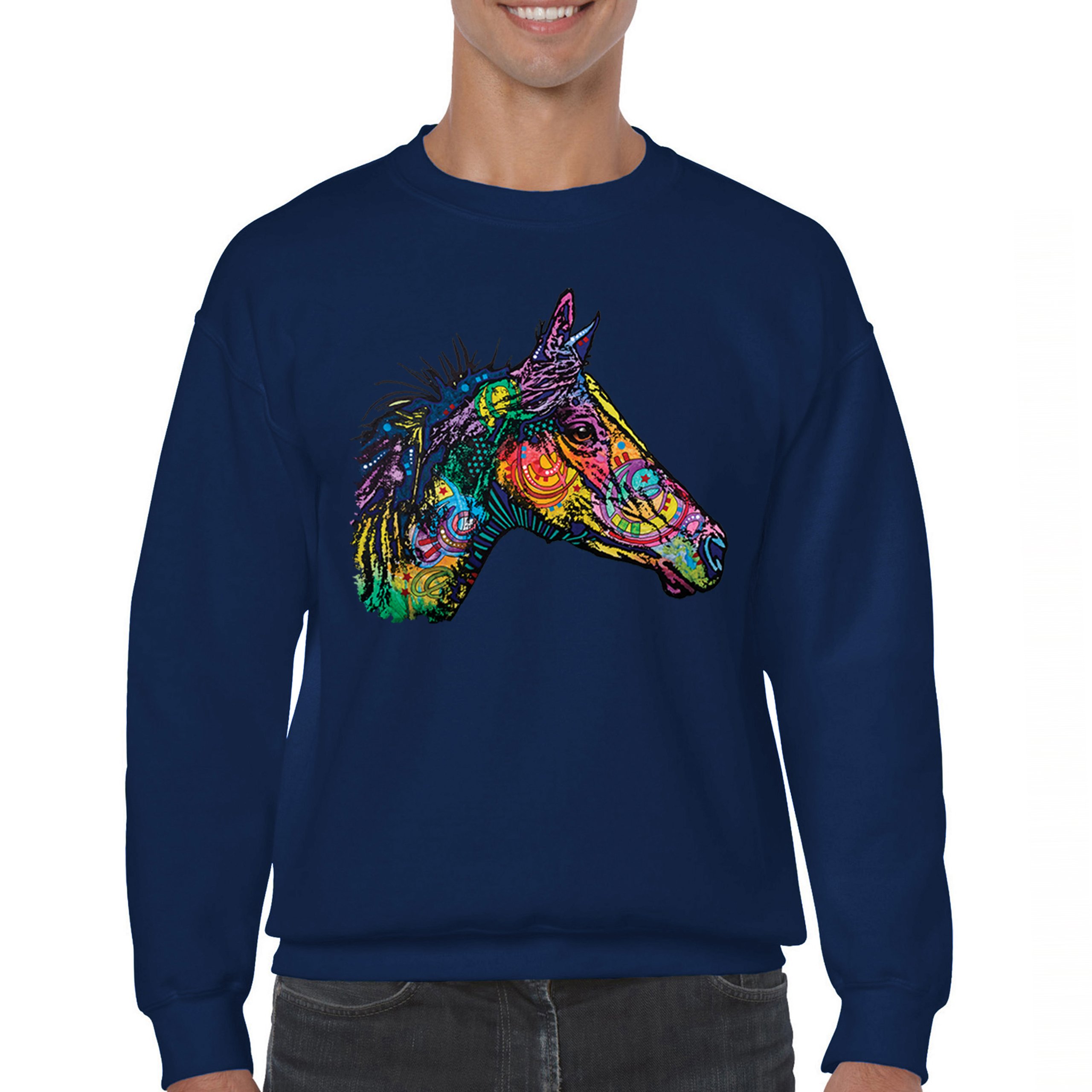 Dean Russo Colorful Horse Sweatshirt Neon Mosaic Wild Mustang Animal Crewneck - Picture 30 of 50