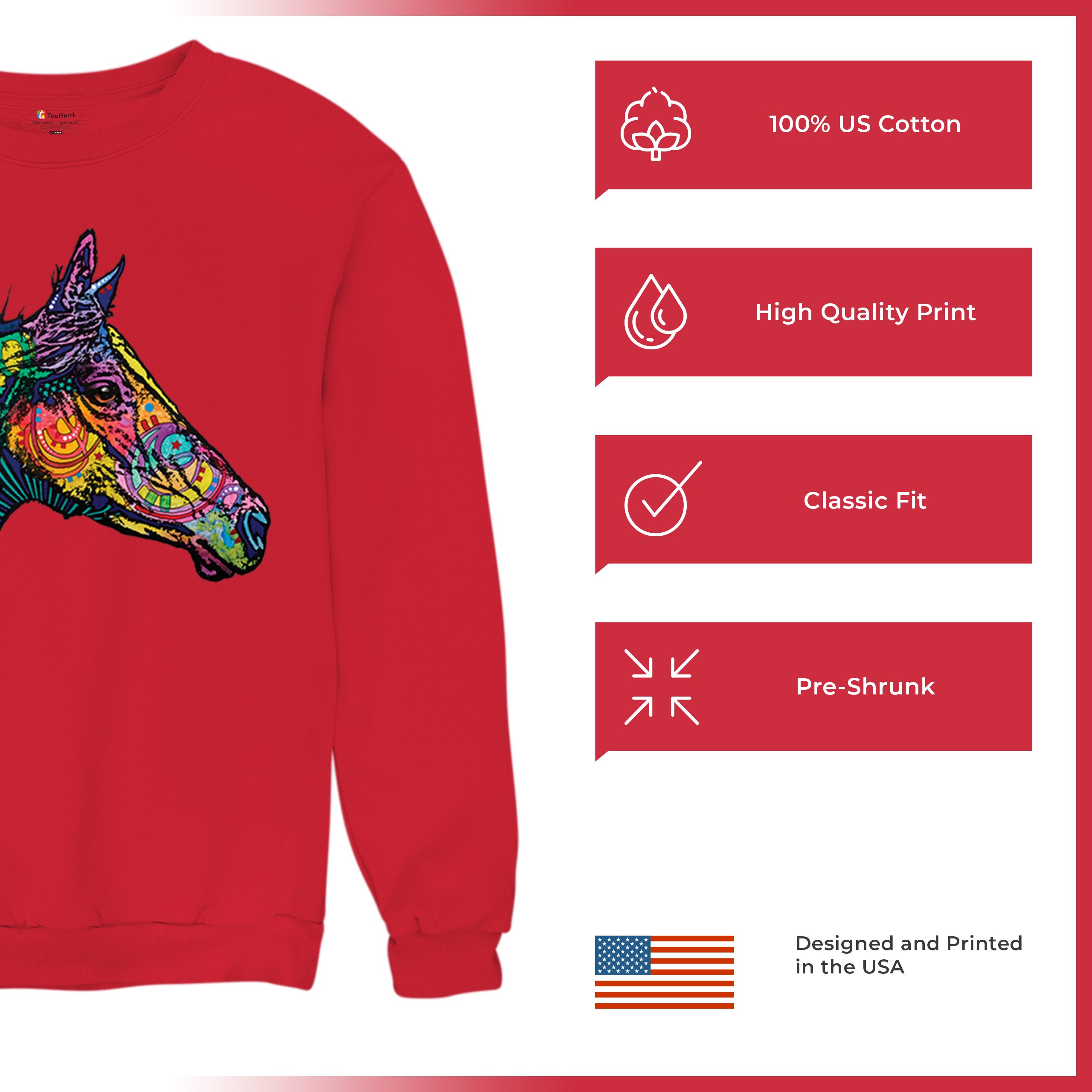 Dean Russo Colorful Horse Sweatshirt Neon Mosaic Wild Mustang Animal Crewneck - Picture 21 of 50