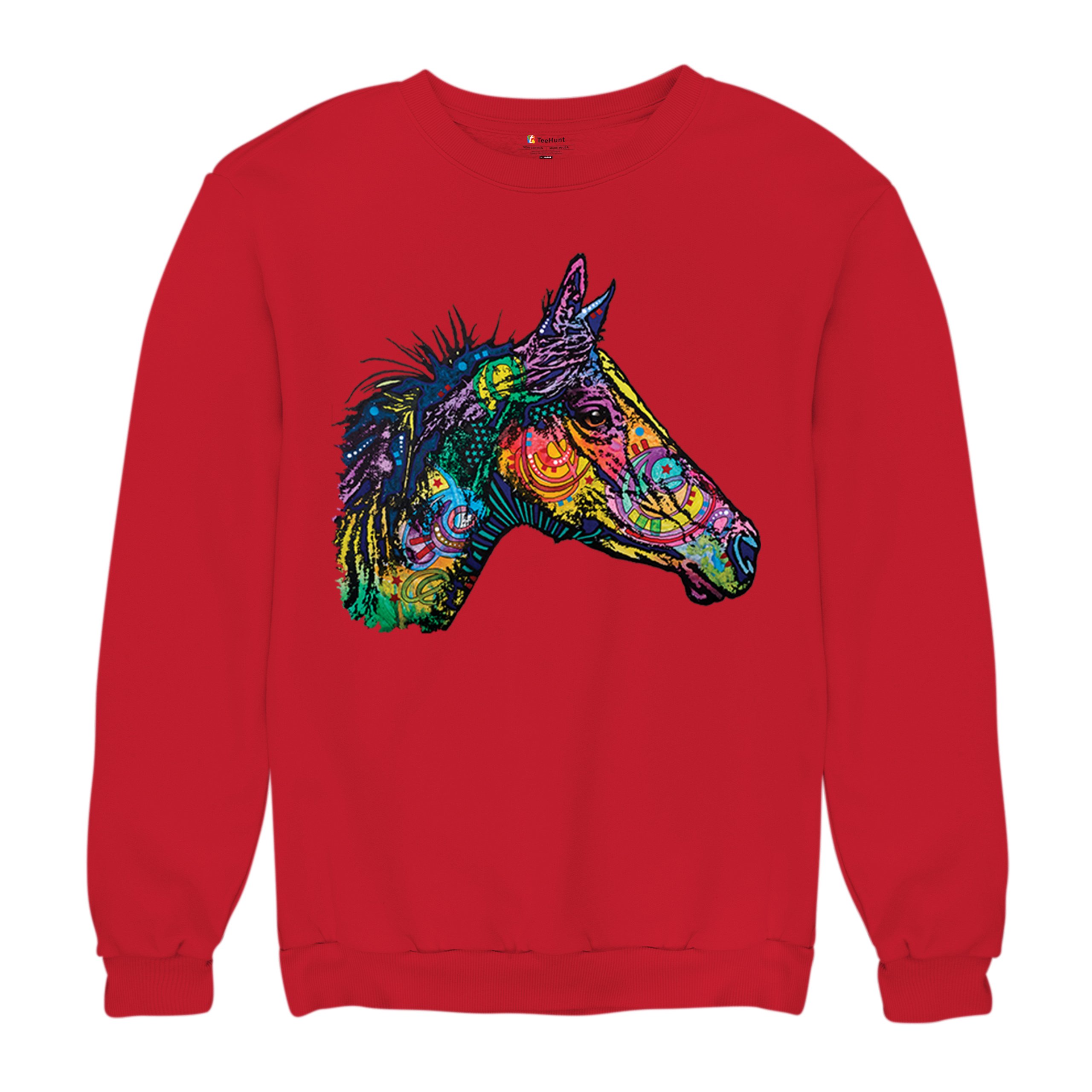Dean Russo Colorful Horse Sweatshirt Neon Mosaic Wild Mustang Animal Crewneck - Picture 20 of 50