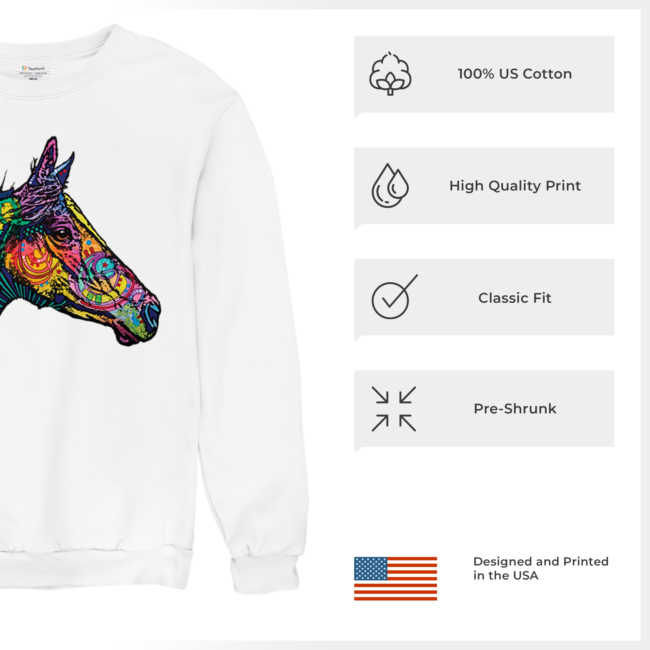 Dean Russo Colorful Horse Sweatshirt Neon Mosaic Wild Mustang Animal Crewneck - Picture 28 of 50