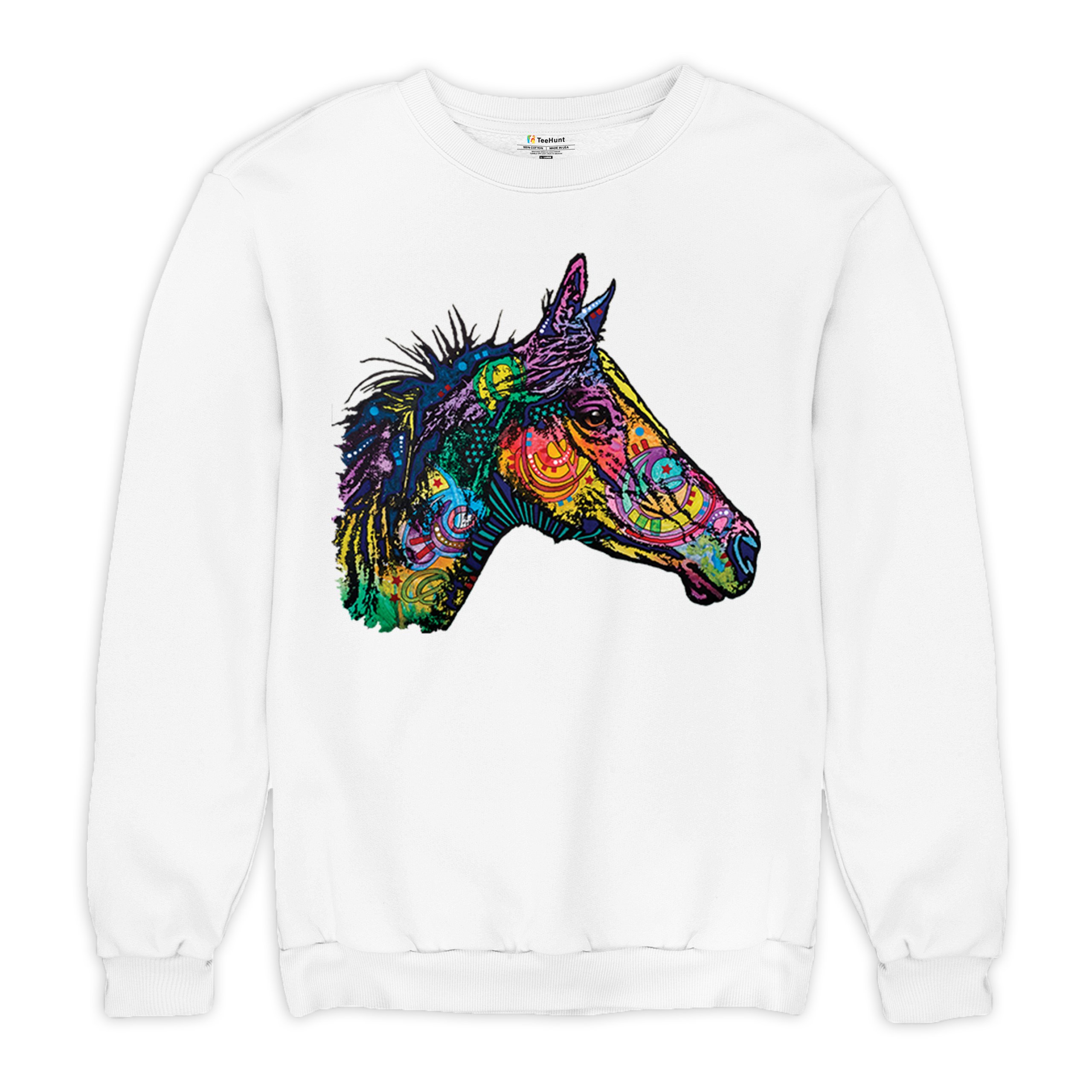 Dean Russo Colorful Horse Sweatshirt Neon Mosaic Wild Mustang Animal Crewneck - Picture 27 of 50