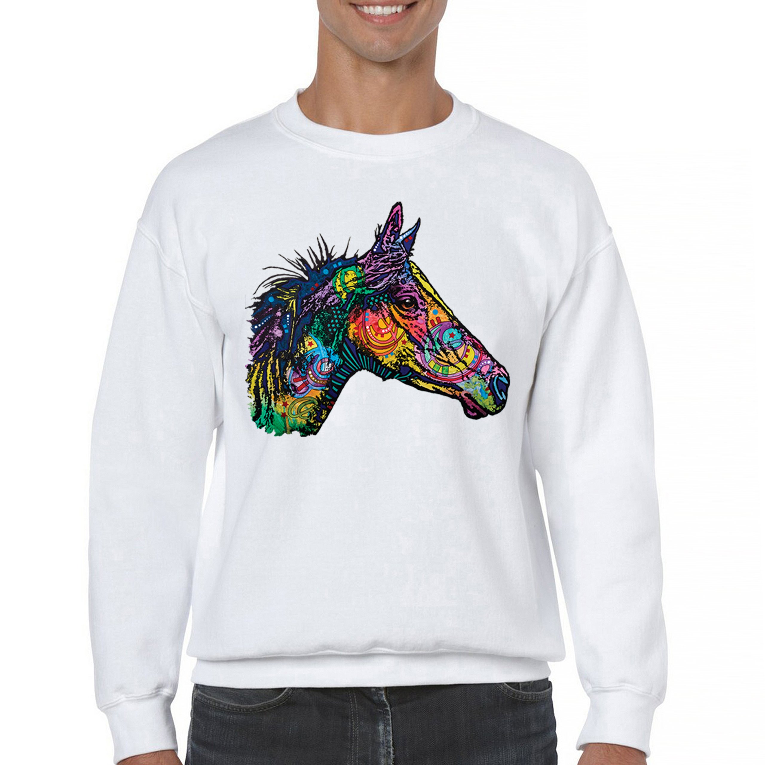 Dean Russo Colorful Horse Sweatshirt Neon Mosaic Wild Mustang Animal Crewneck - Picture 23 of 50