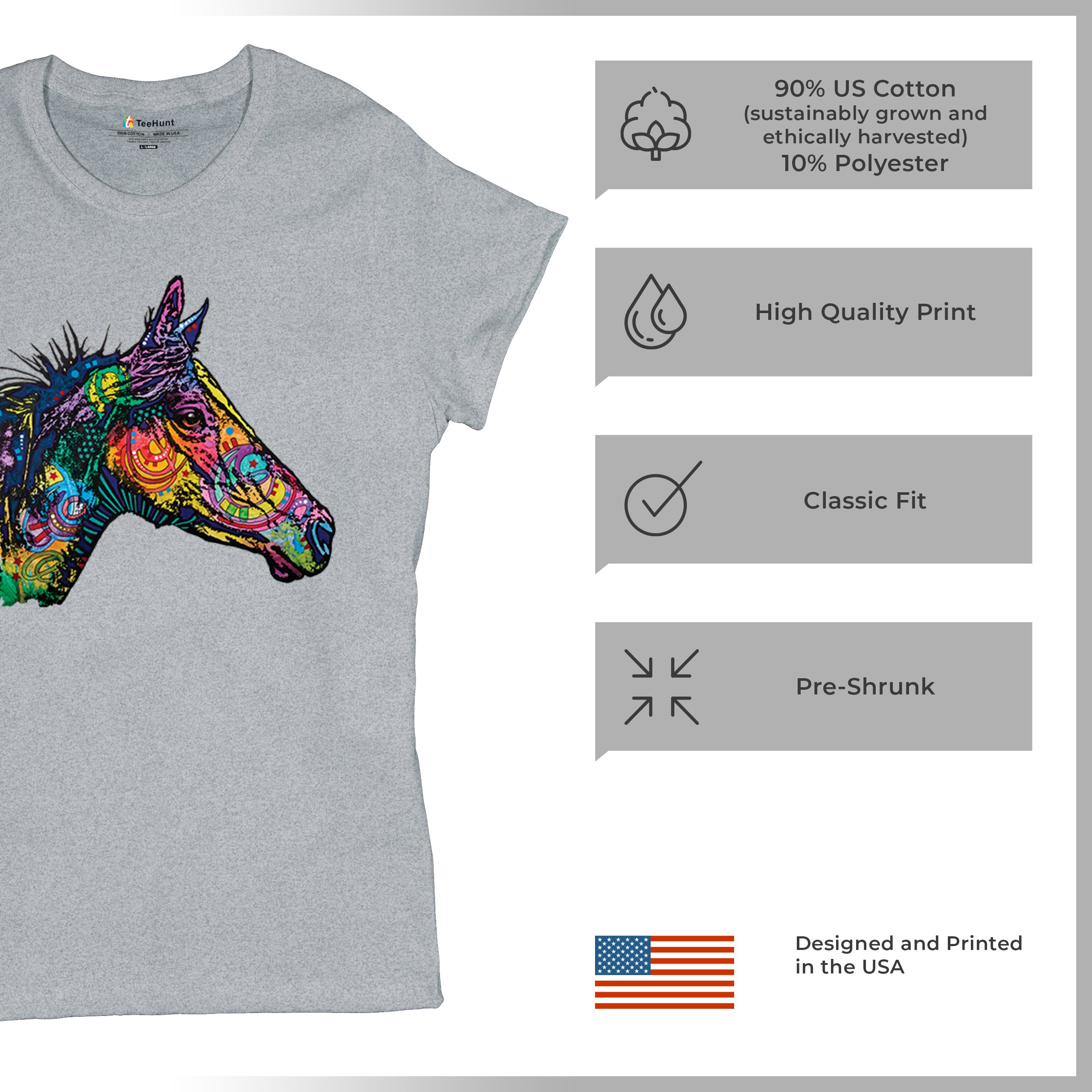 Dean Russo Colorful Horse T-Shirt Neon Mosaic Wild Mustang Animal Women's Tee