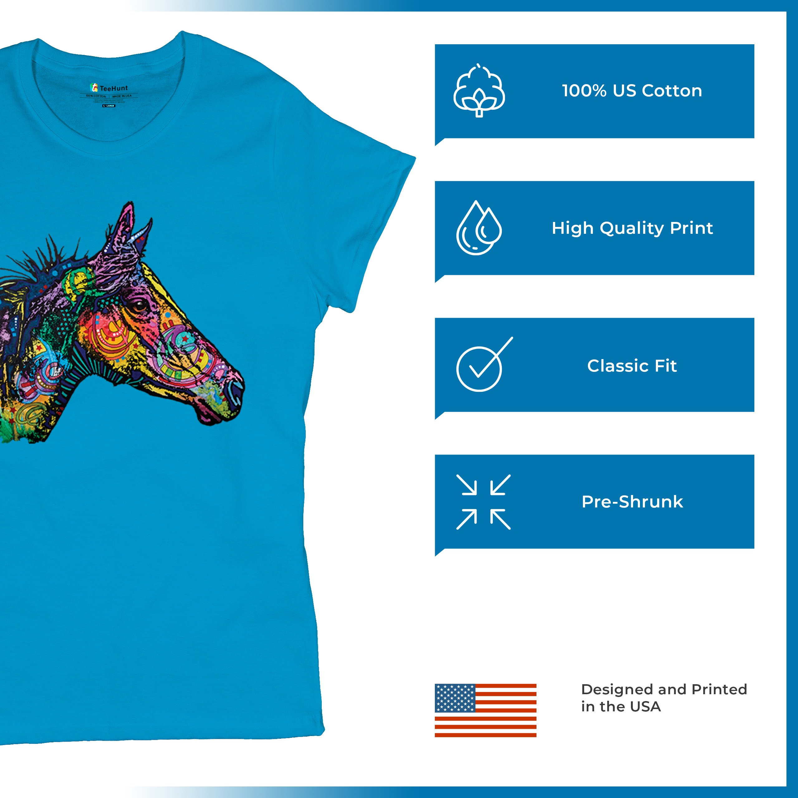 Dean Russo Colorful Horse T-Shirt Neon Mosaic Wild Mustang Animal Women's Tee