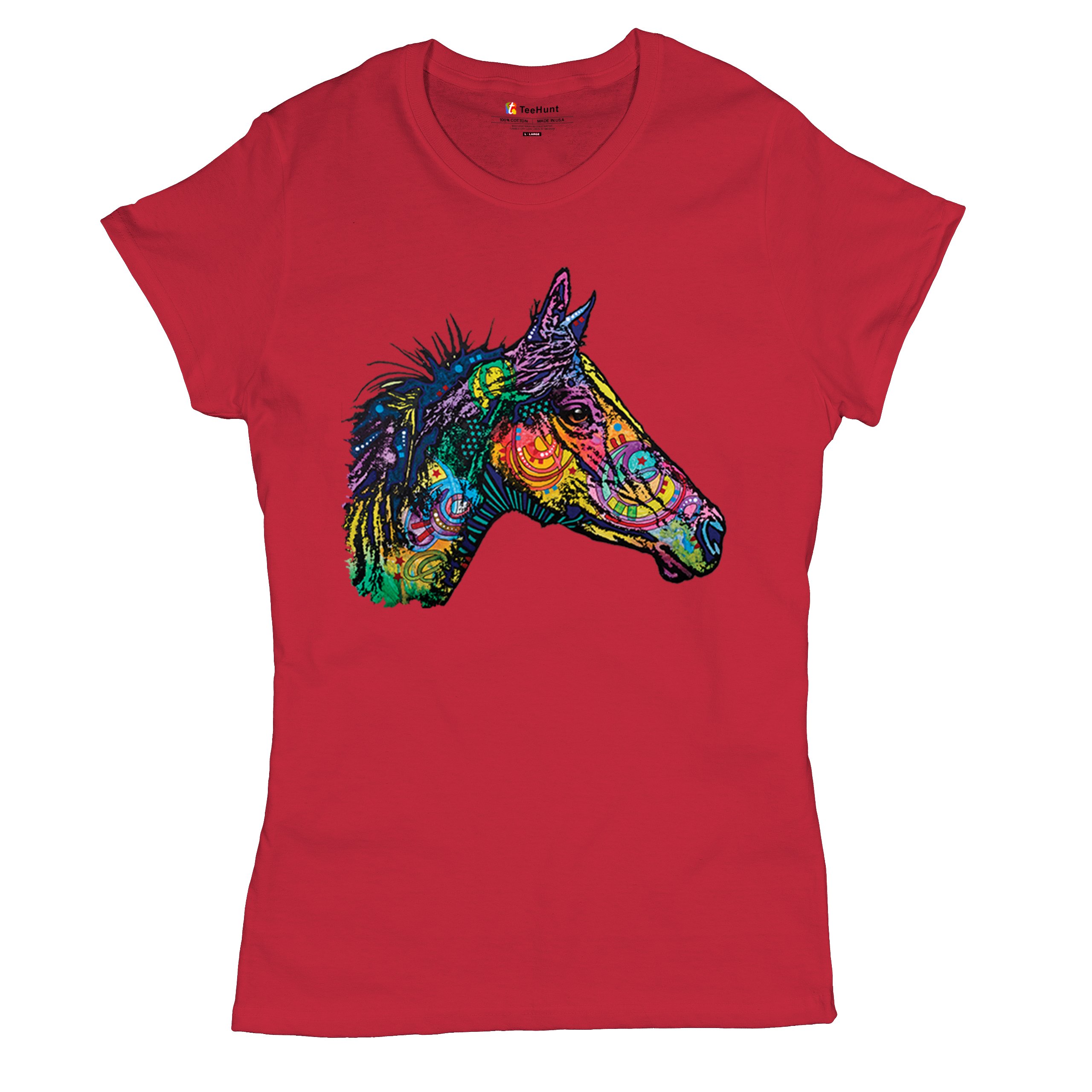 Dean Russo Colorful Horse T-Shirt Neon Mosaic Wild Mustang Animal Women's Tee