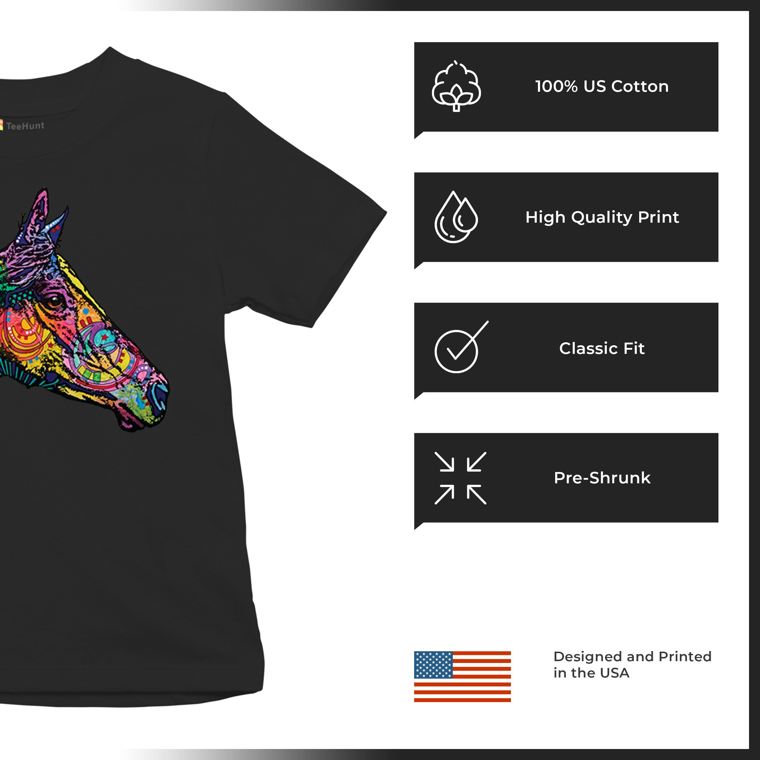 Dean Russo Colorful Horse Youth T-shirt Neon Mosaic Wild Mustang Animal Kids - Picture 7 of 50