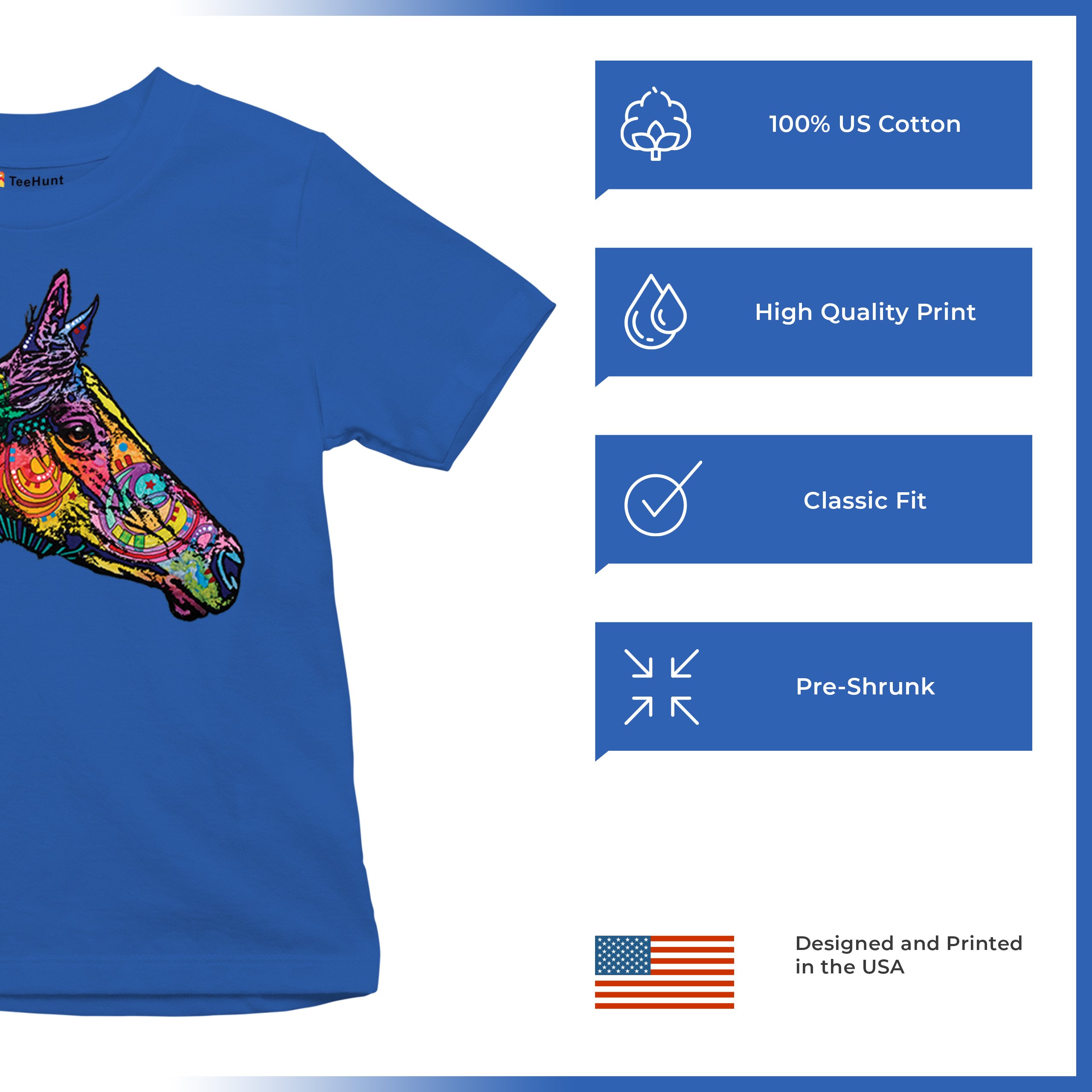Dean Russo Colorful Horse Youth T-shirt Neon Mosaic Wild Mustang Animal Kids - Picture 42 of 50