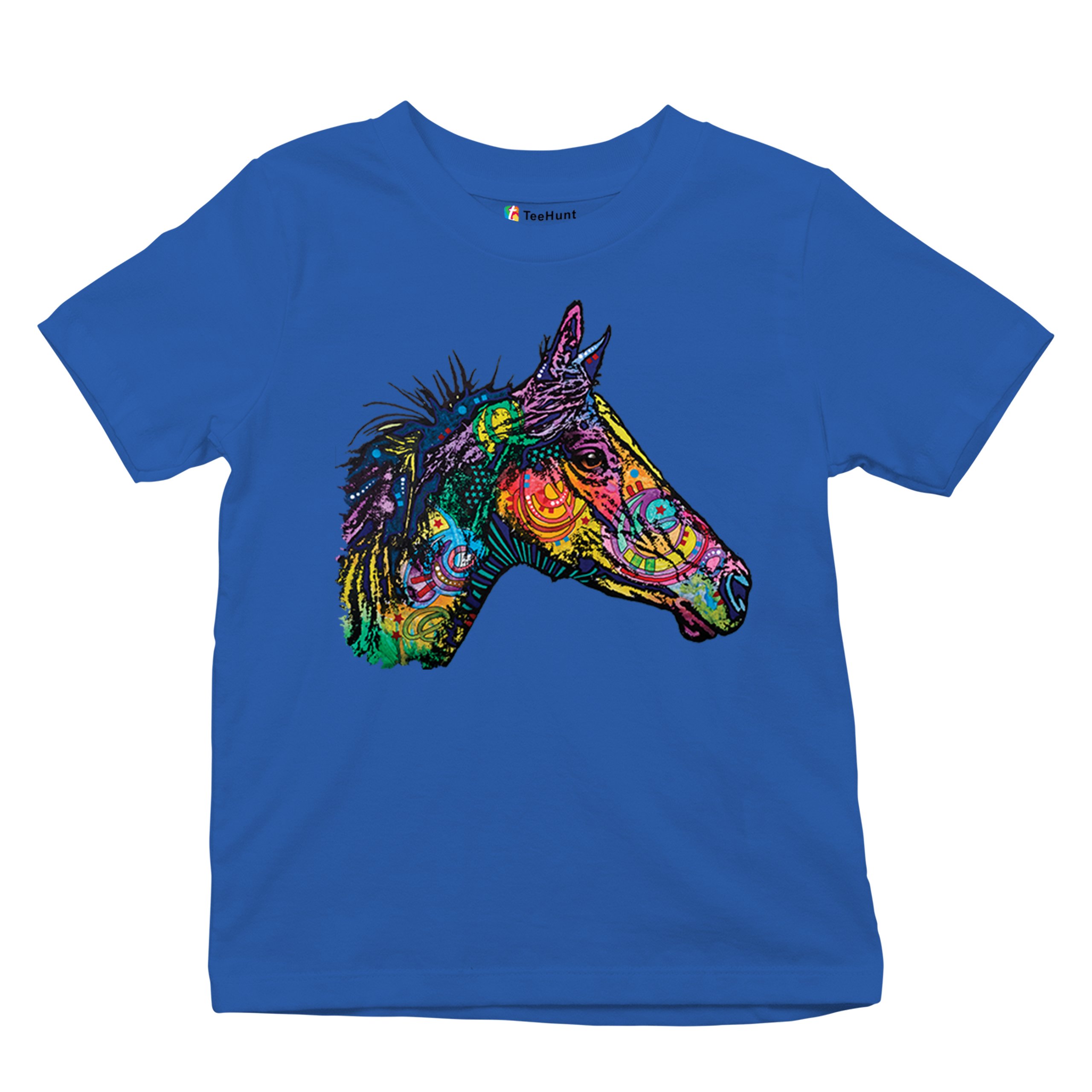 Dean Russo Colorful Horse Youth T-shirt Neon Mosaic Wild Mustang Animal Kids - Picture 41 of 50