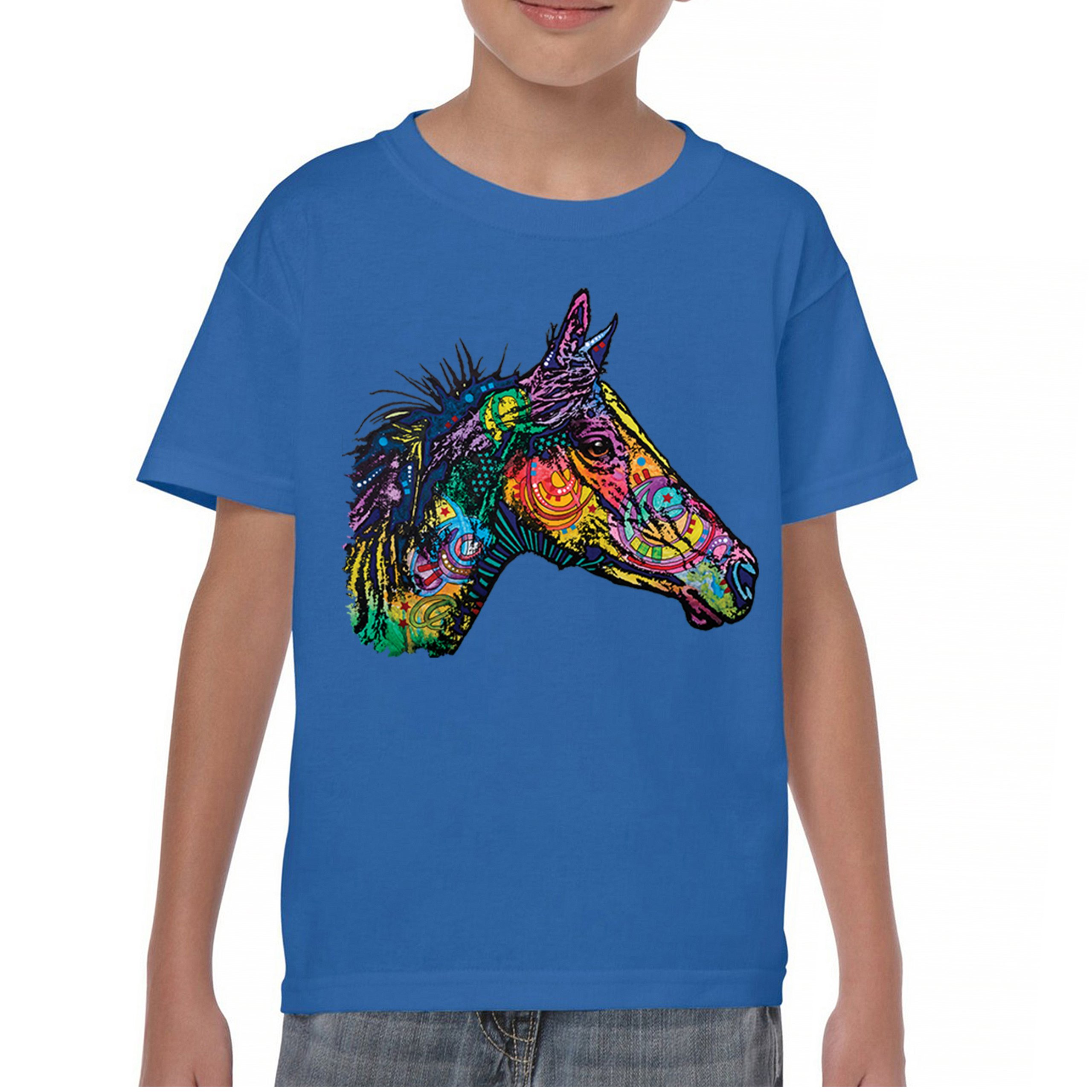 Dean Russo Colorful Horse Youth T-shirt Neon Mosaic Wild Mustang Animal Kids - Picture 37 of 50