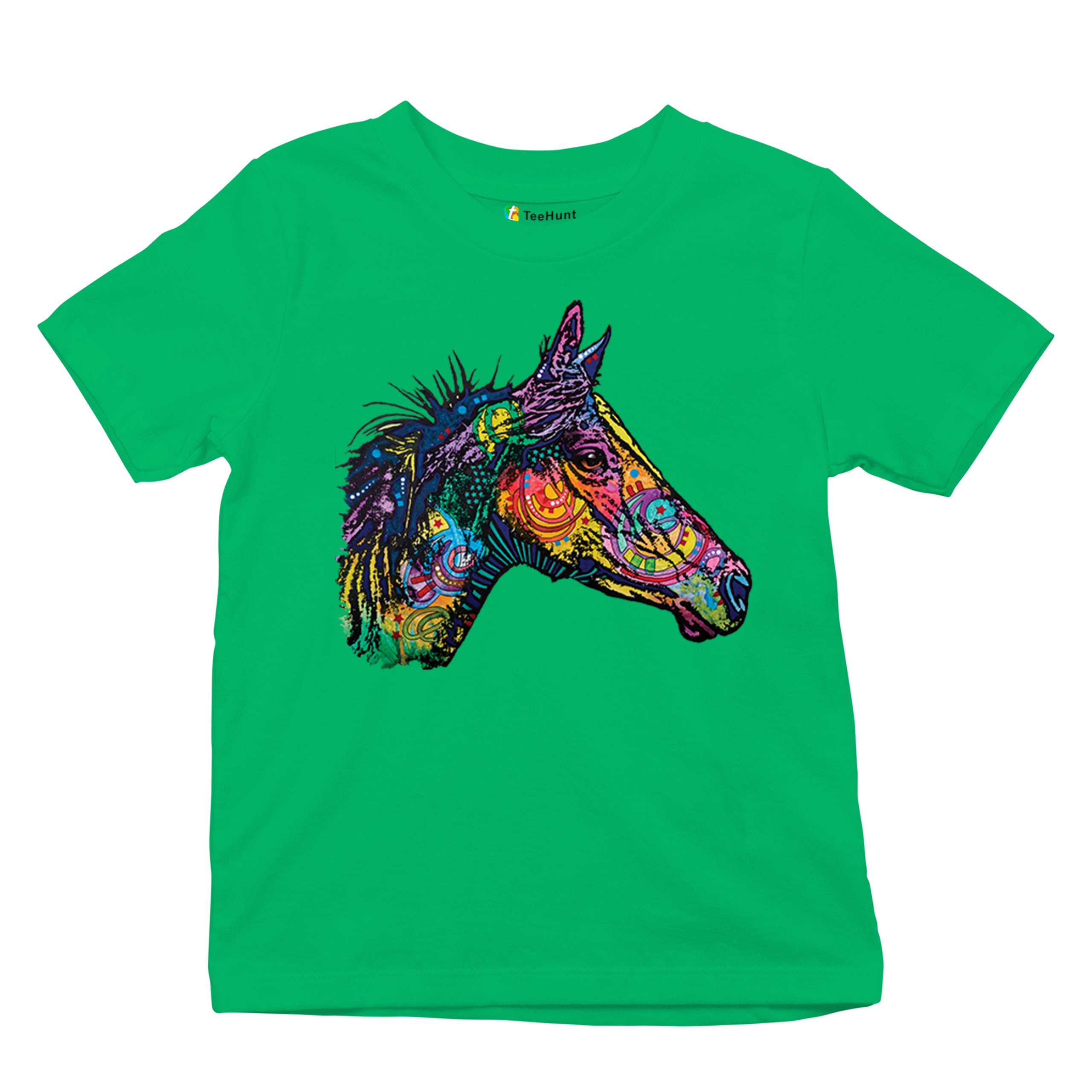 Dean Russo Colorful Horse Youth T-shirt Neon Mosaic Wild Mustang Animal Kids - Picture 34 of 50