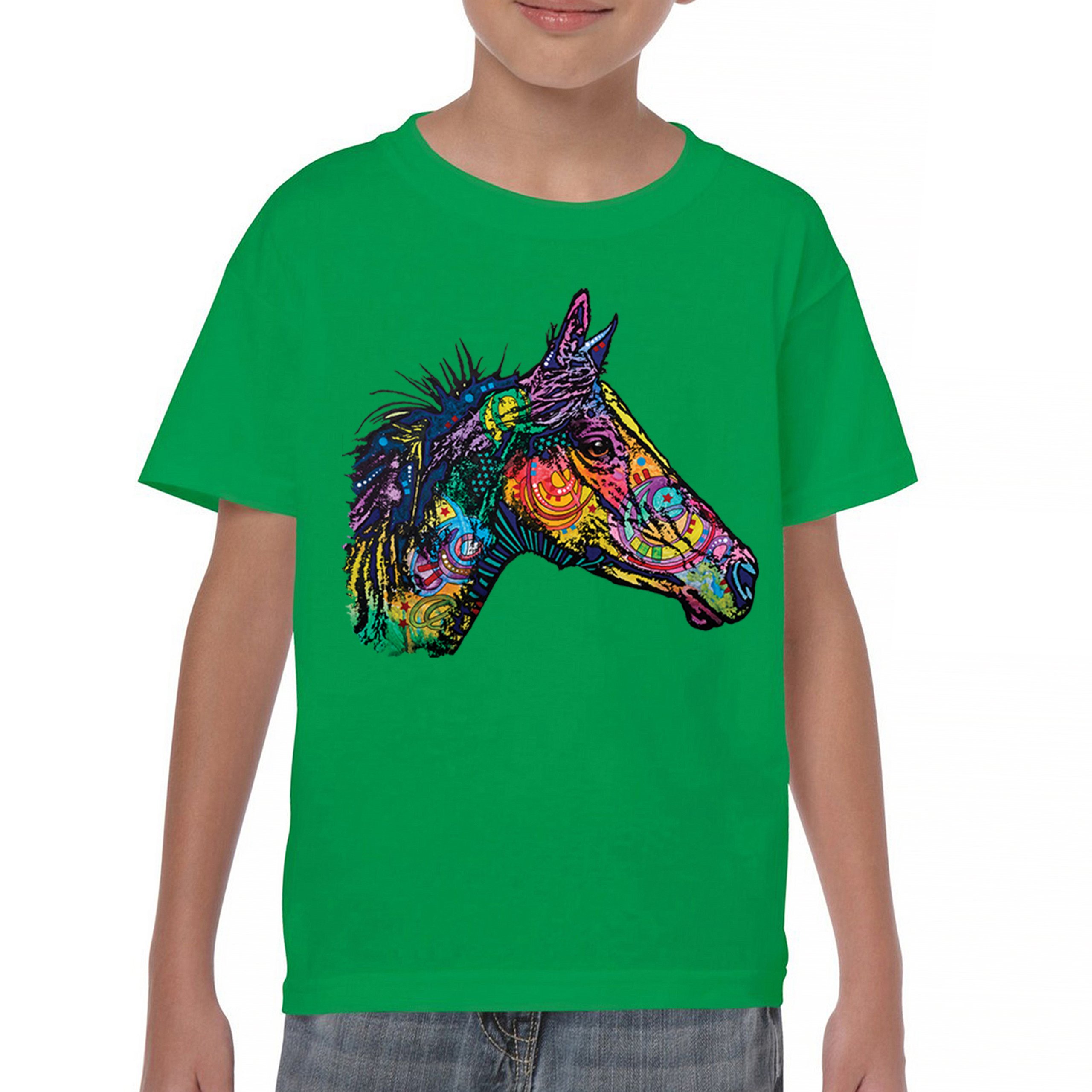 Dean Russo Colorful Horse Youth T-shirt Neon Mosaic Wild Mustang Animal Kids - Picture 30 of 50