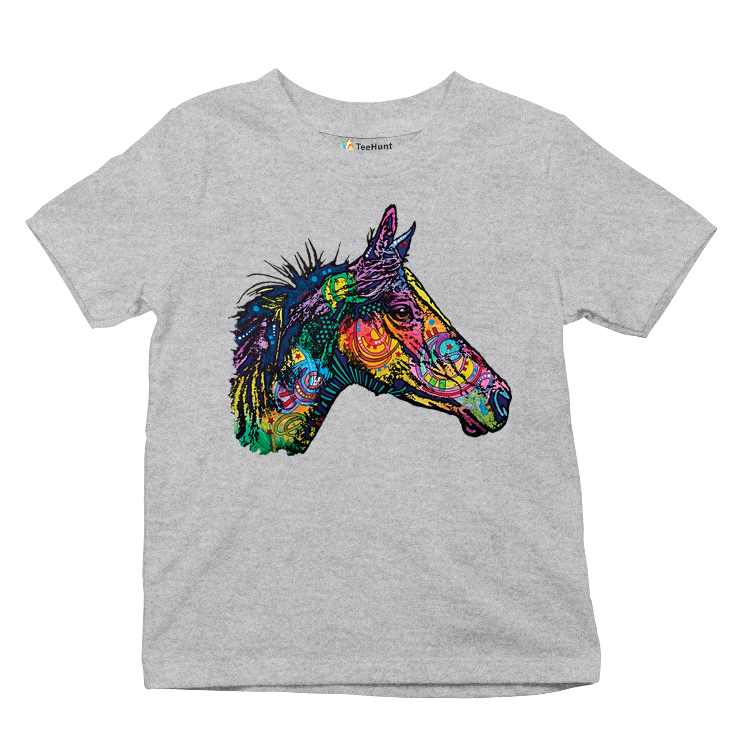 Dean Russo Colorful Horse Youth T-shirt Neon Mosaic Wild Mustang Animal Kids - Picture 13 of 50