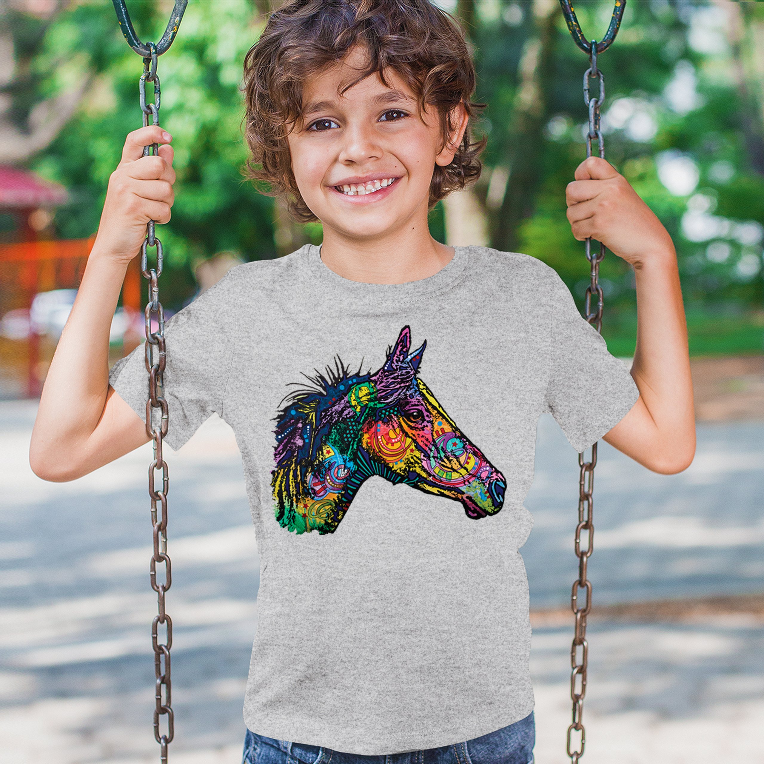 Dean Russo Colorful Horse Youth T-shirt Neon Mosaic Wild Mustang Animal Kids - Picture 12 of 50
