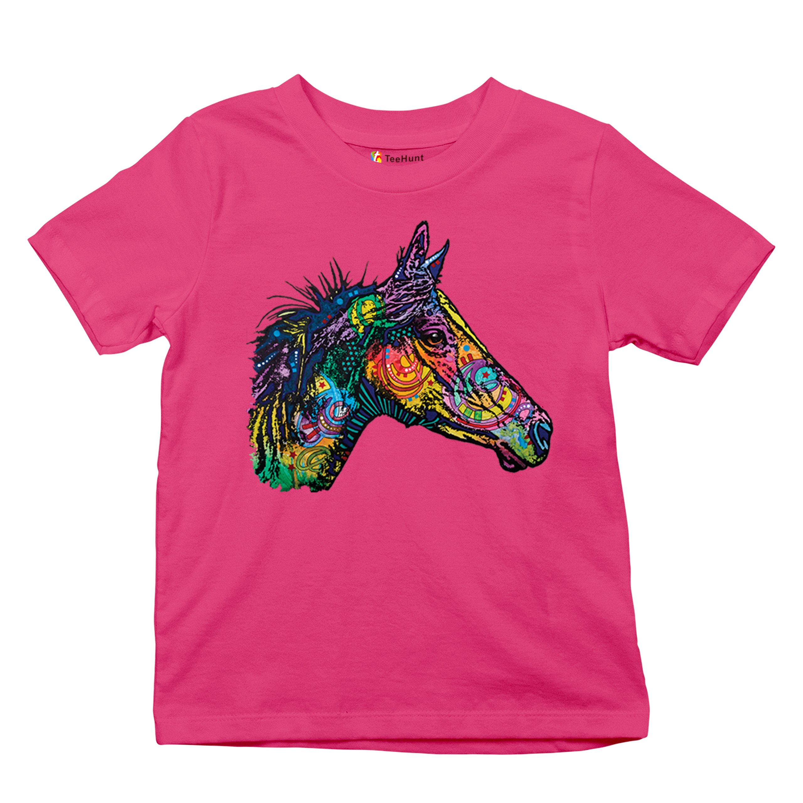 Dean Russo Colorful Horse Youth T-shirt Neon Mosaic Wild Mustang Animal Kids - Picture 48 of 50