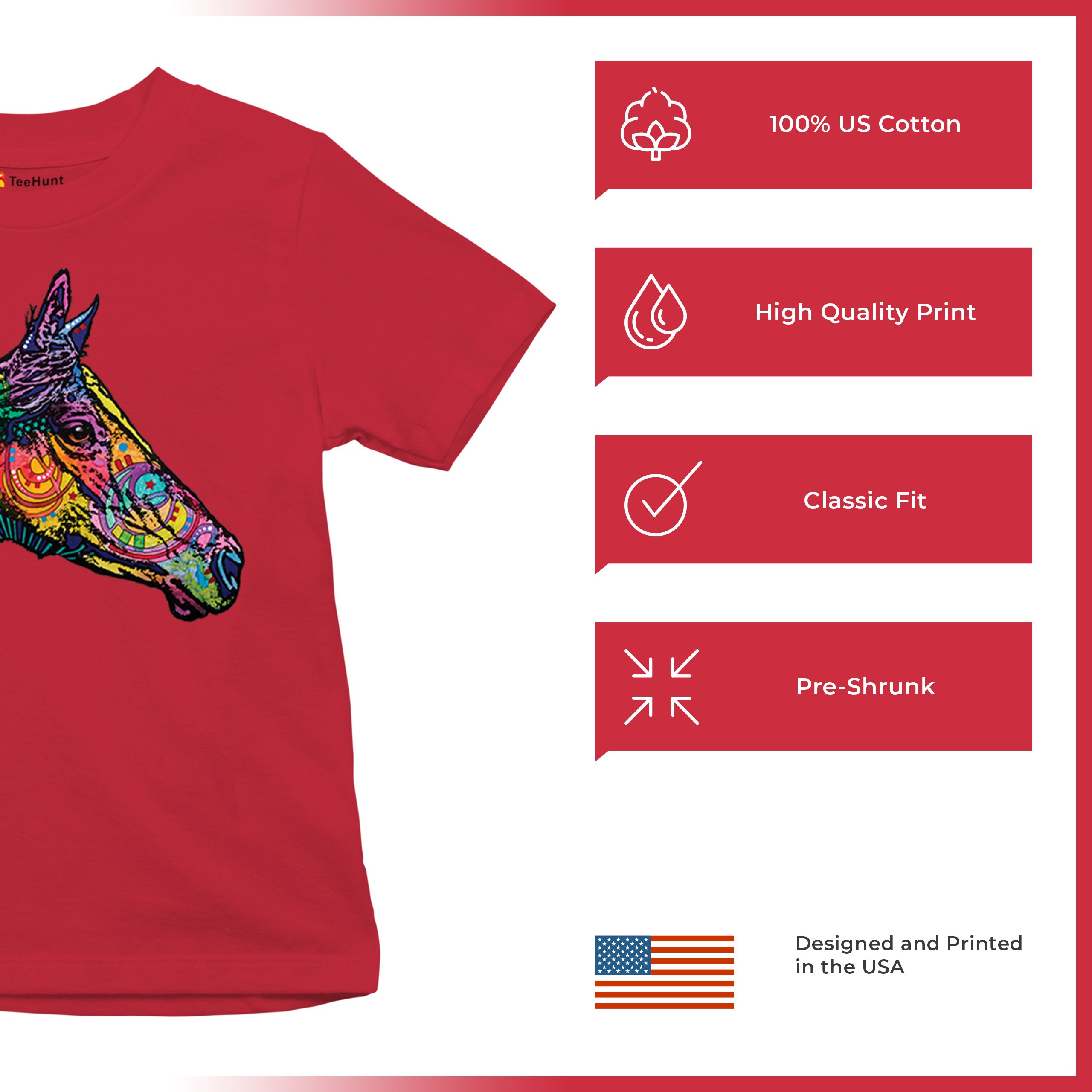Dean Russo Colorful Horse Youth T-shirt Neon Mosaic Wild Mustang Animal Kids - Picture 21 of 50