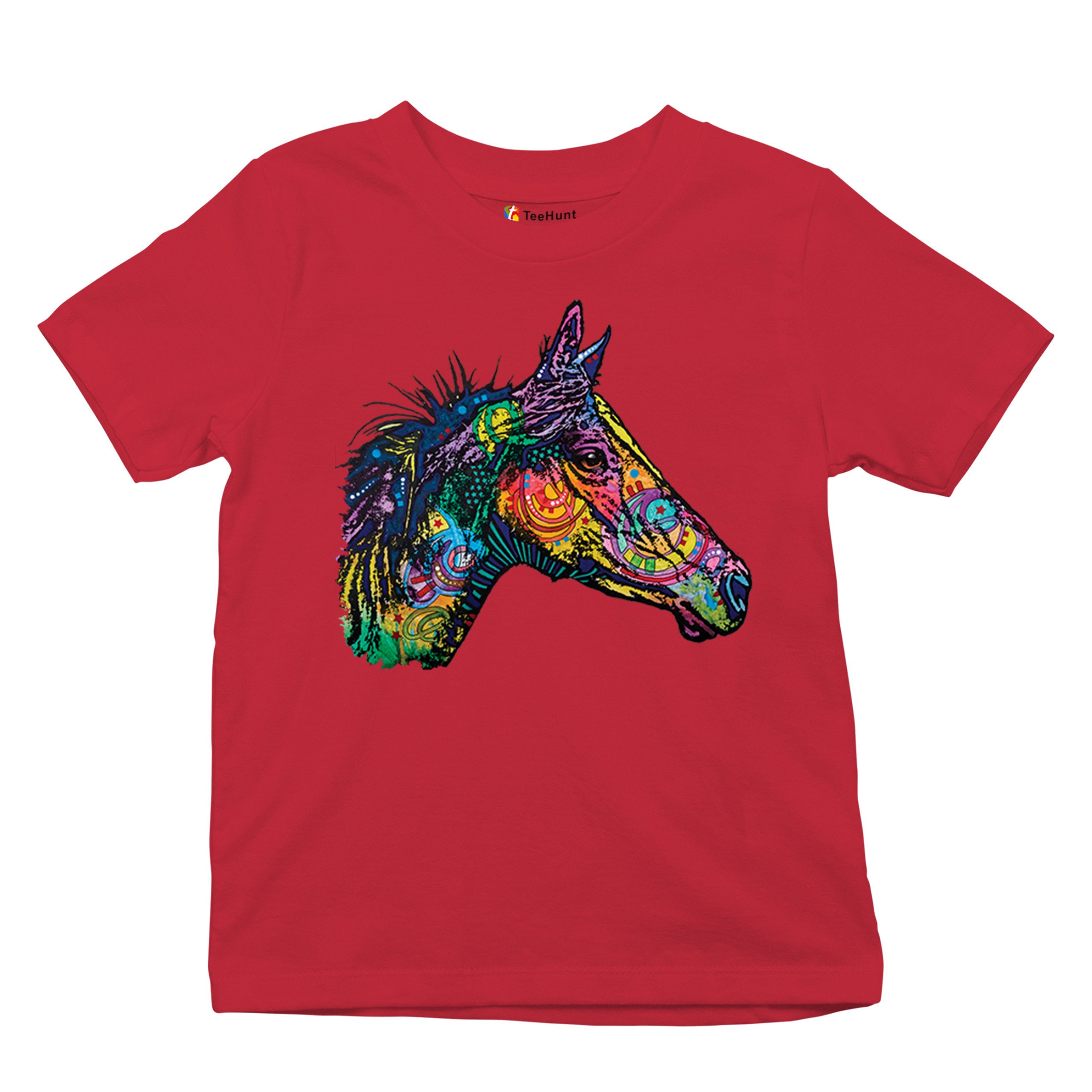 Dean Russo Colorful Horse Youth T-shirt Neon Mosaic Wild Mustang Animal Kids - Picture 20 of 50