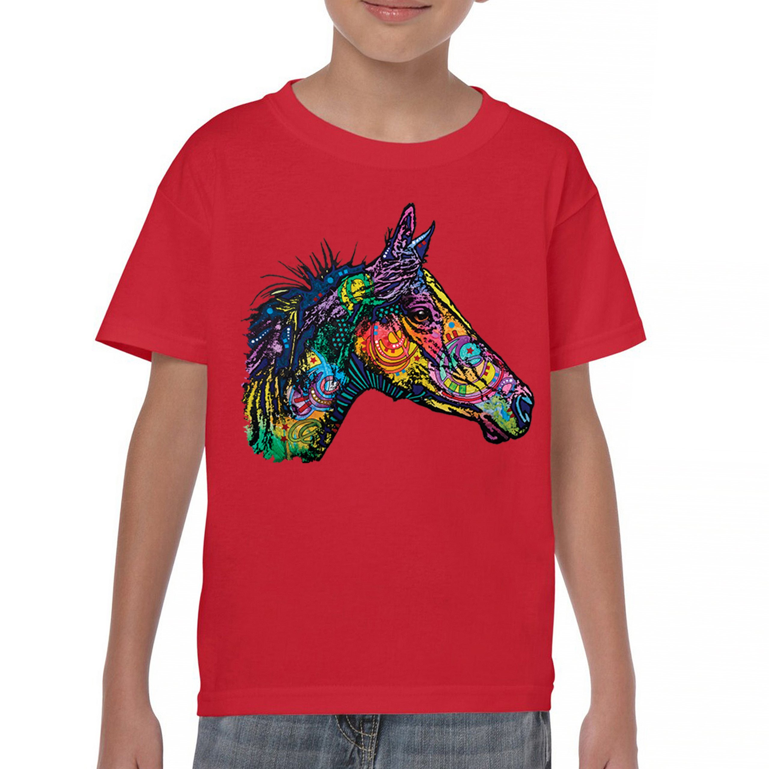 Dean Russo Colorful Horse Youth T-shirt Neon Mosaic Wild Mustang Animal Kids - Picture 16 of 50