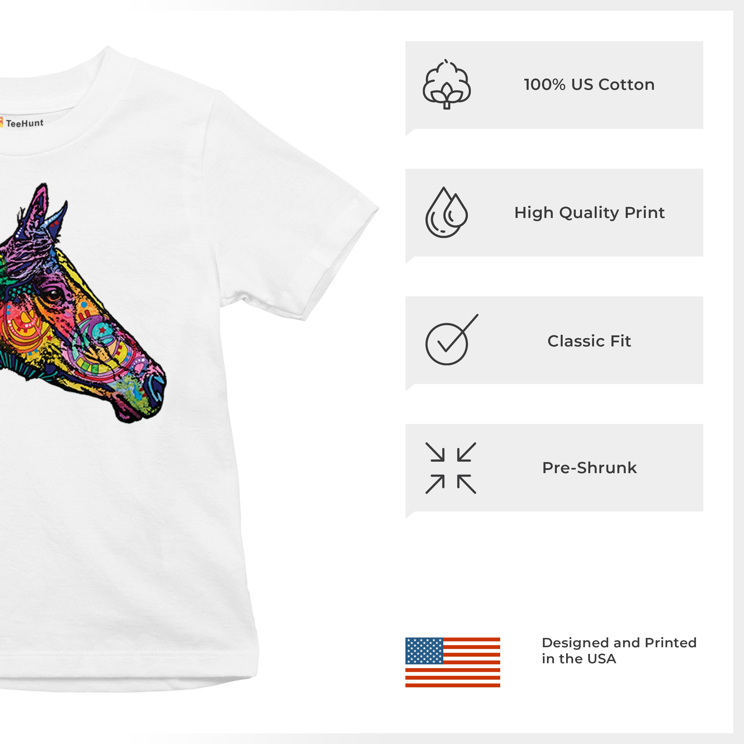 Dean Russo Colorful Horse Youth T-shirt Neon Mosaic Wild Mustang Animal Kids - Picture 28 of 50