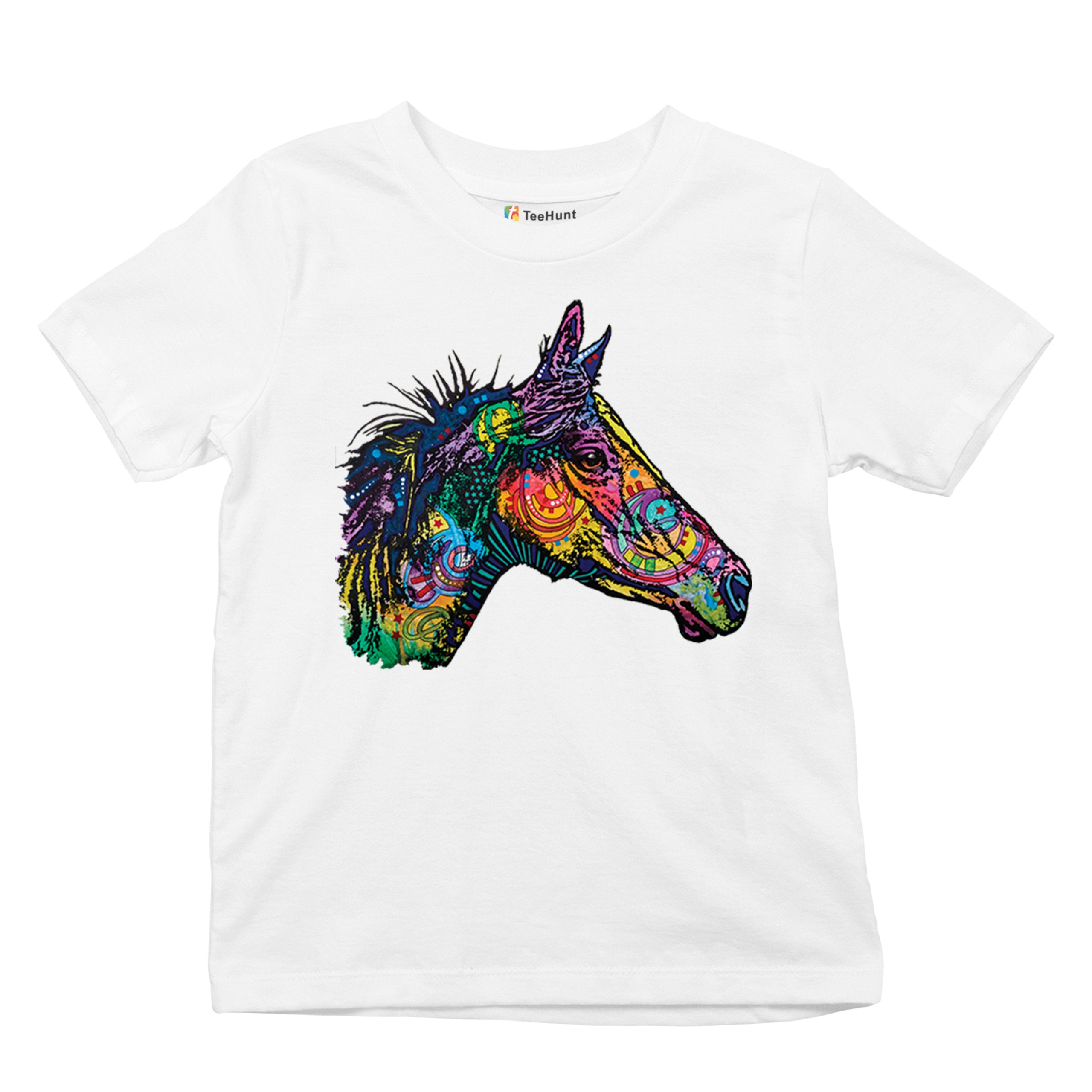 Dean Russo Colorful Horse Youth T-shirt Neon Mosaic Wild Mustang Animal Kids - Picture 27 of 50