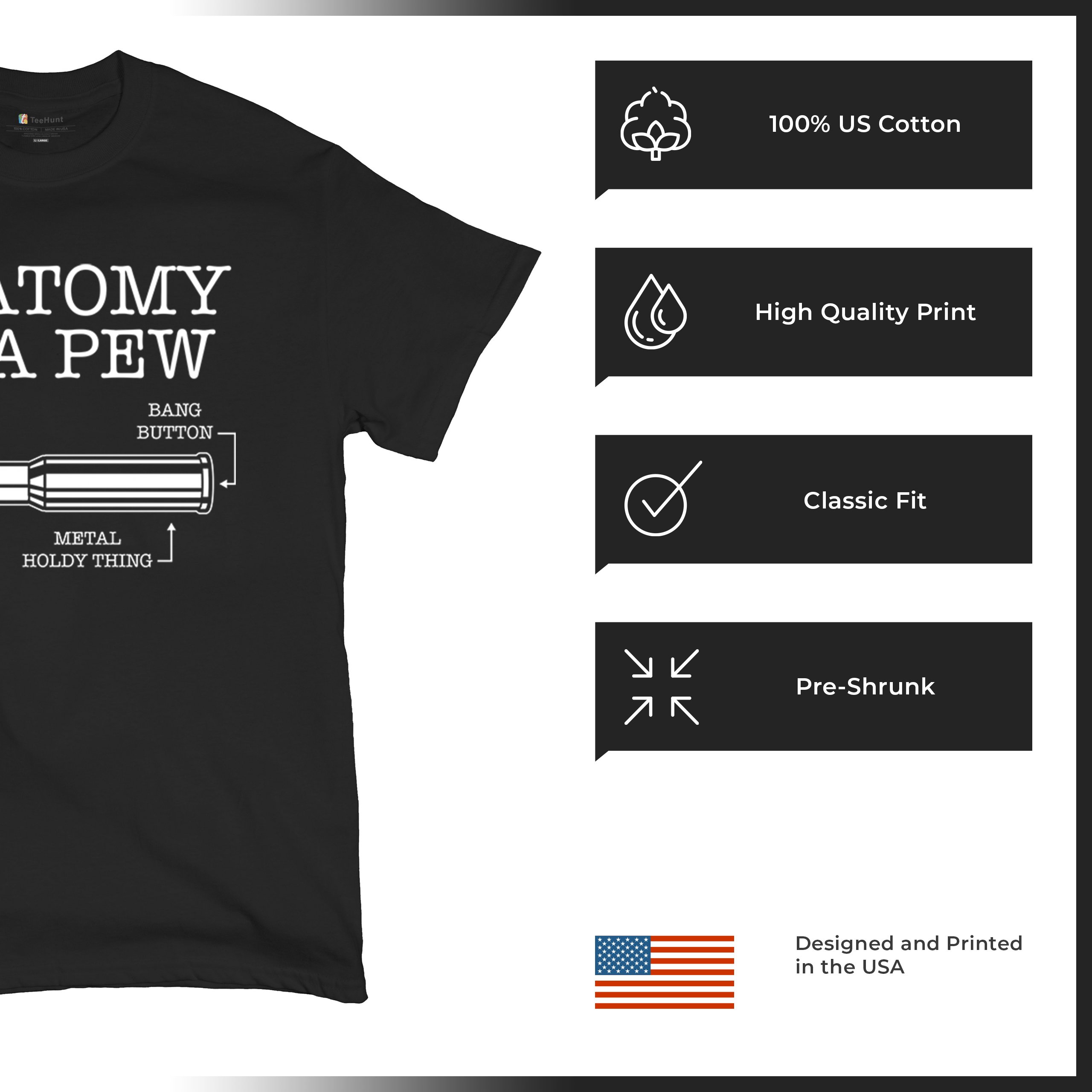Anatomy of a Pew T-shirt 2nd Amendment Right to Bear Arms Patriotic Men's Tee - Picture 7 of 71