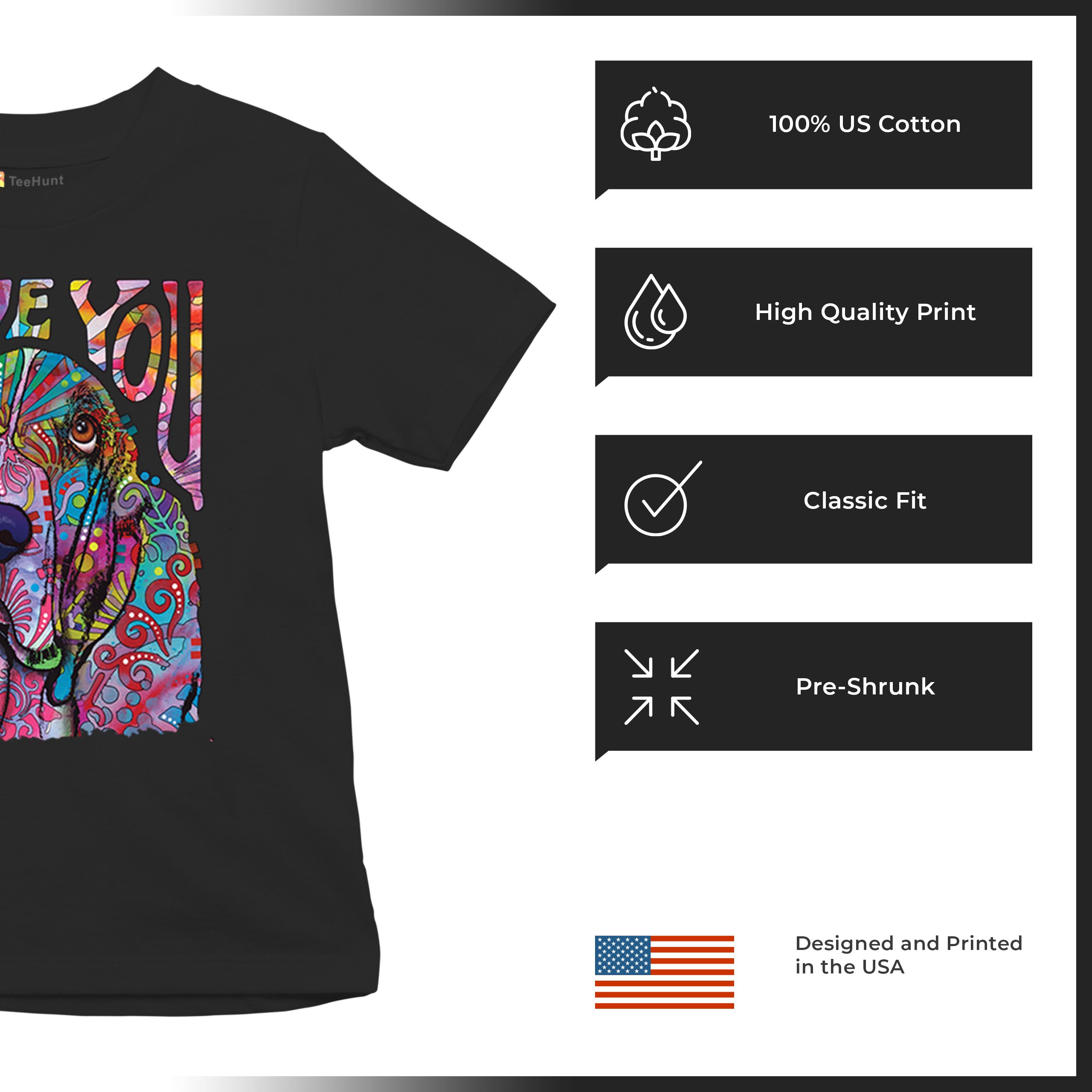 Dean Russo Cute Love You Basset Youth T-shirt Colorful Dog Neon Pet Kids - Picture 7 of 50
