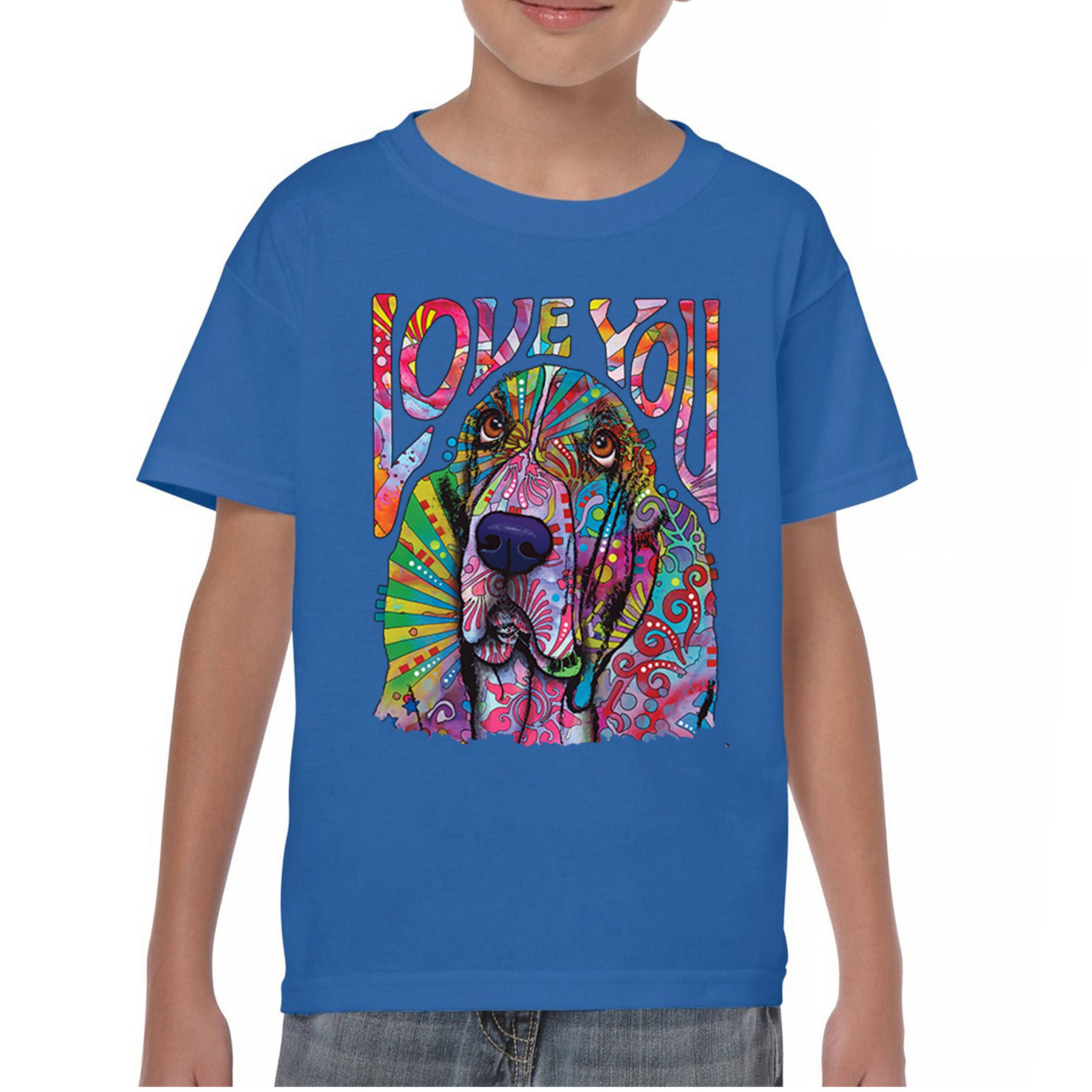 Dean Russo Cute Love You Basset Youth T-shirt Colorful Dog Neon Pet Kids - Picture 37 of 50