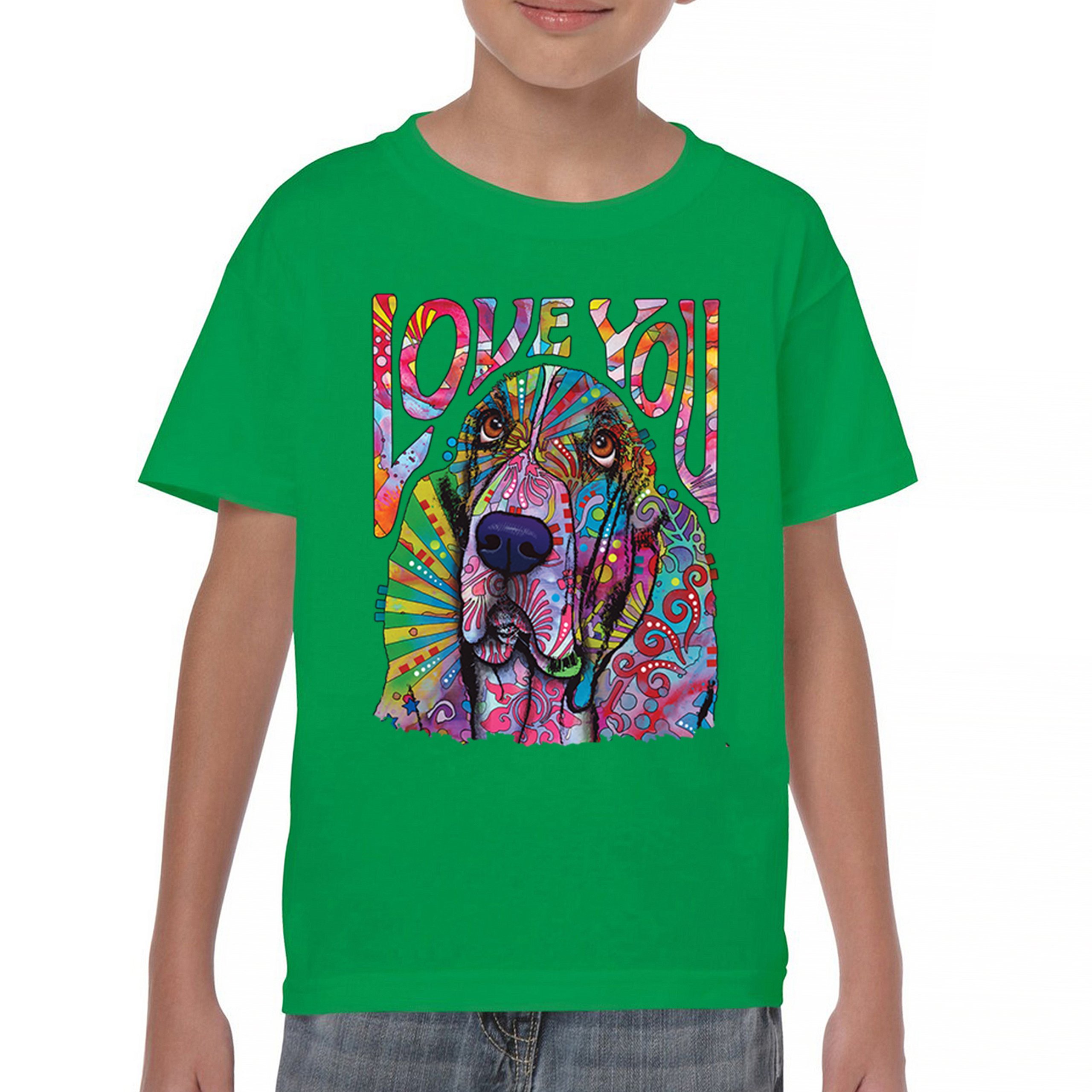 Dean Russo Cute Love You Basset Youth T-shirt Colorful Dog Neon Pet Kids - Picture 30 of 50