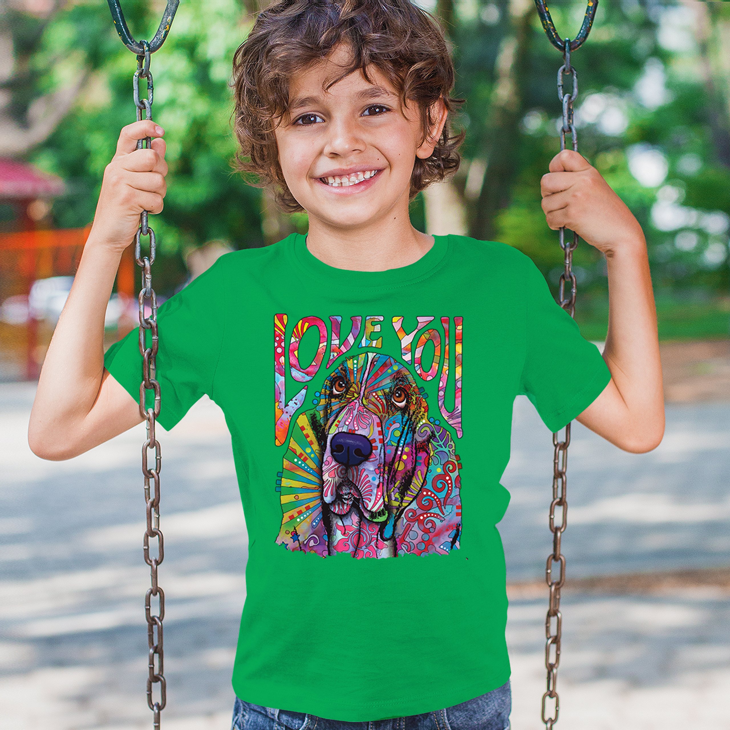 Dean Russo Cute Love You Basset Youth T-shirt Colorful Dog Neon Pet Kids - Picture 33 of 50