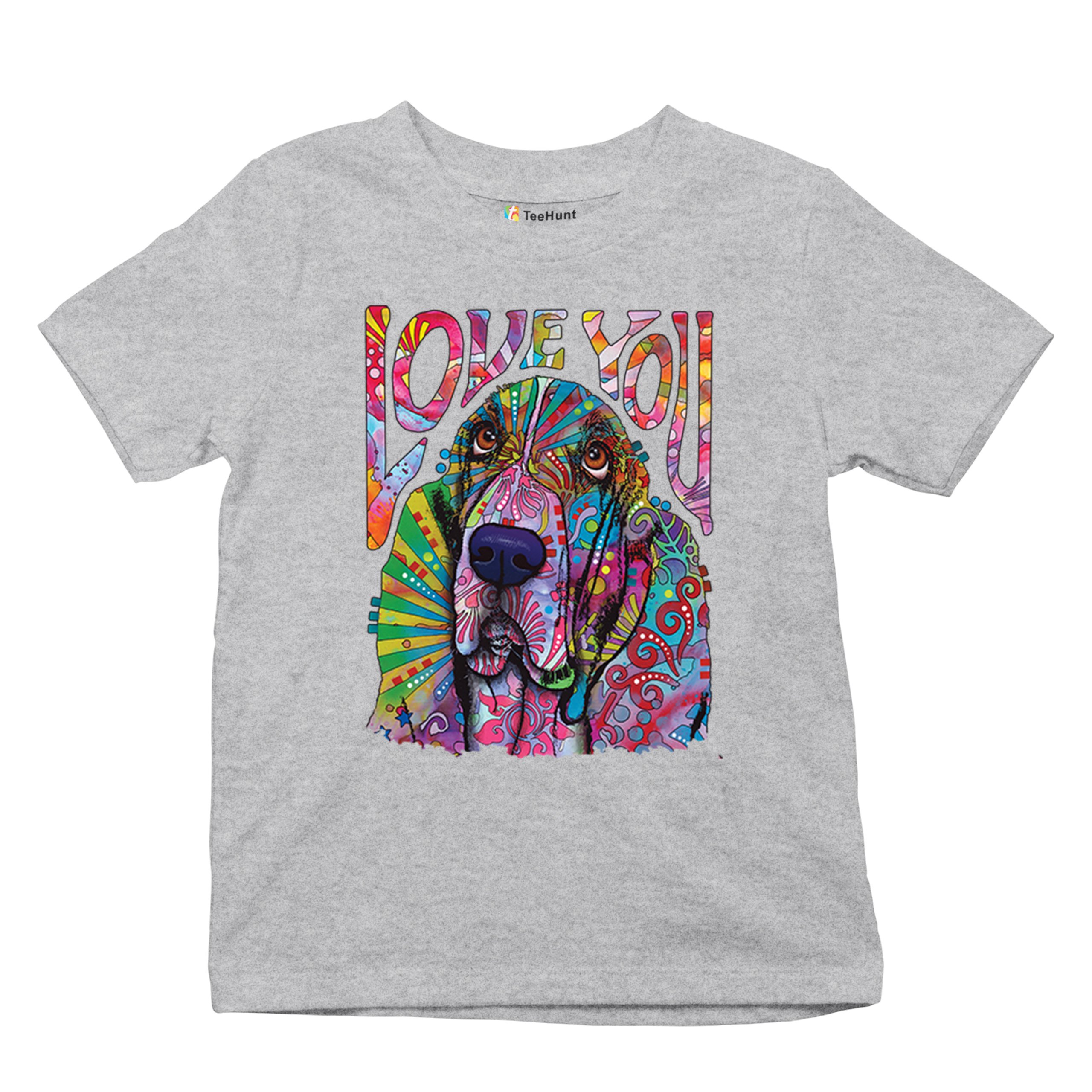 Dean Russo Cute Love You Basset Youth T-shirt Colorful Dog Neon Pet Kids - Picture 13 of 50